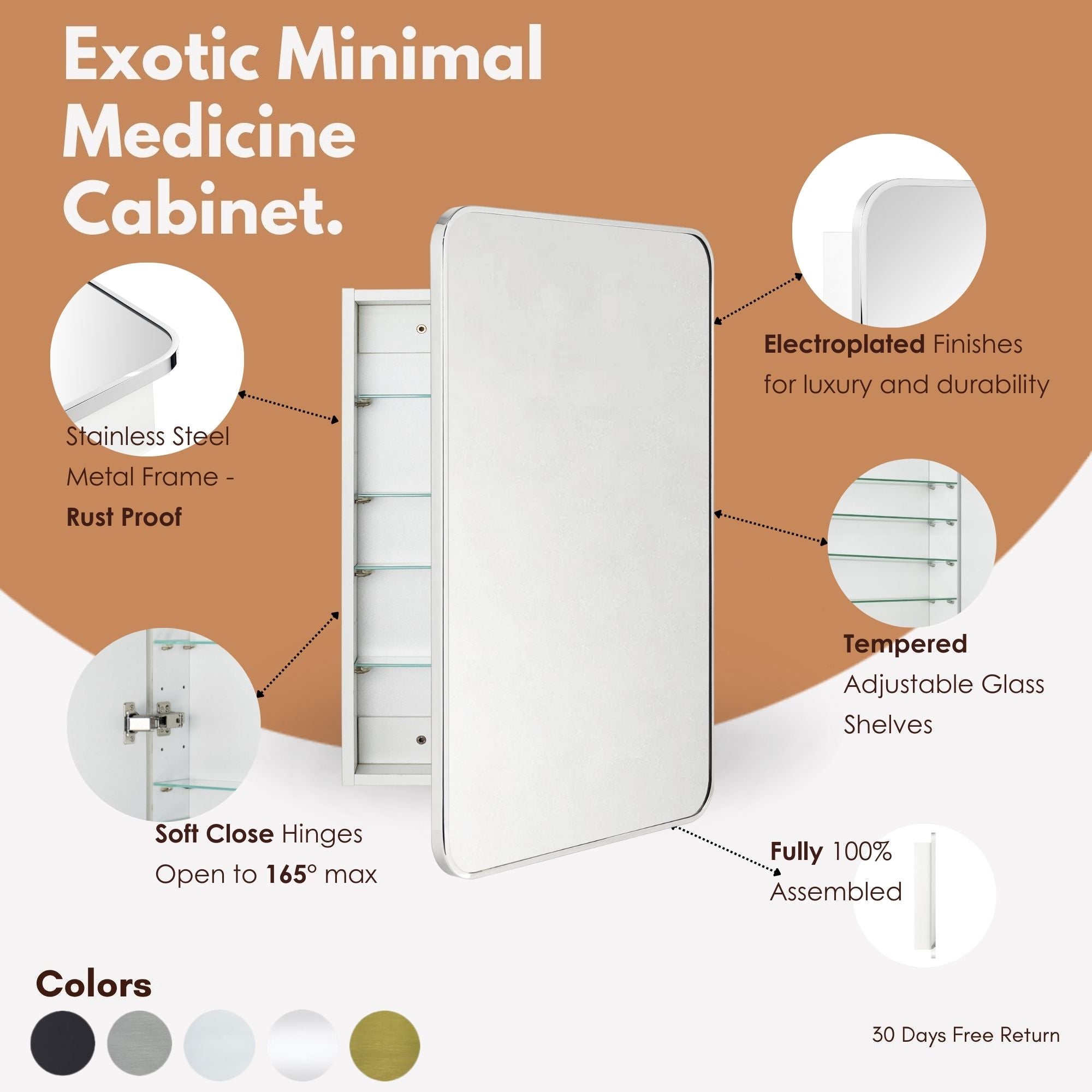 Garnes Rectangular Recessed or Surface Mount Metal Framed Medicine Cabinet with Mirror