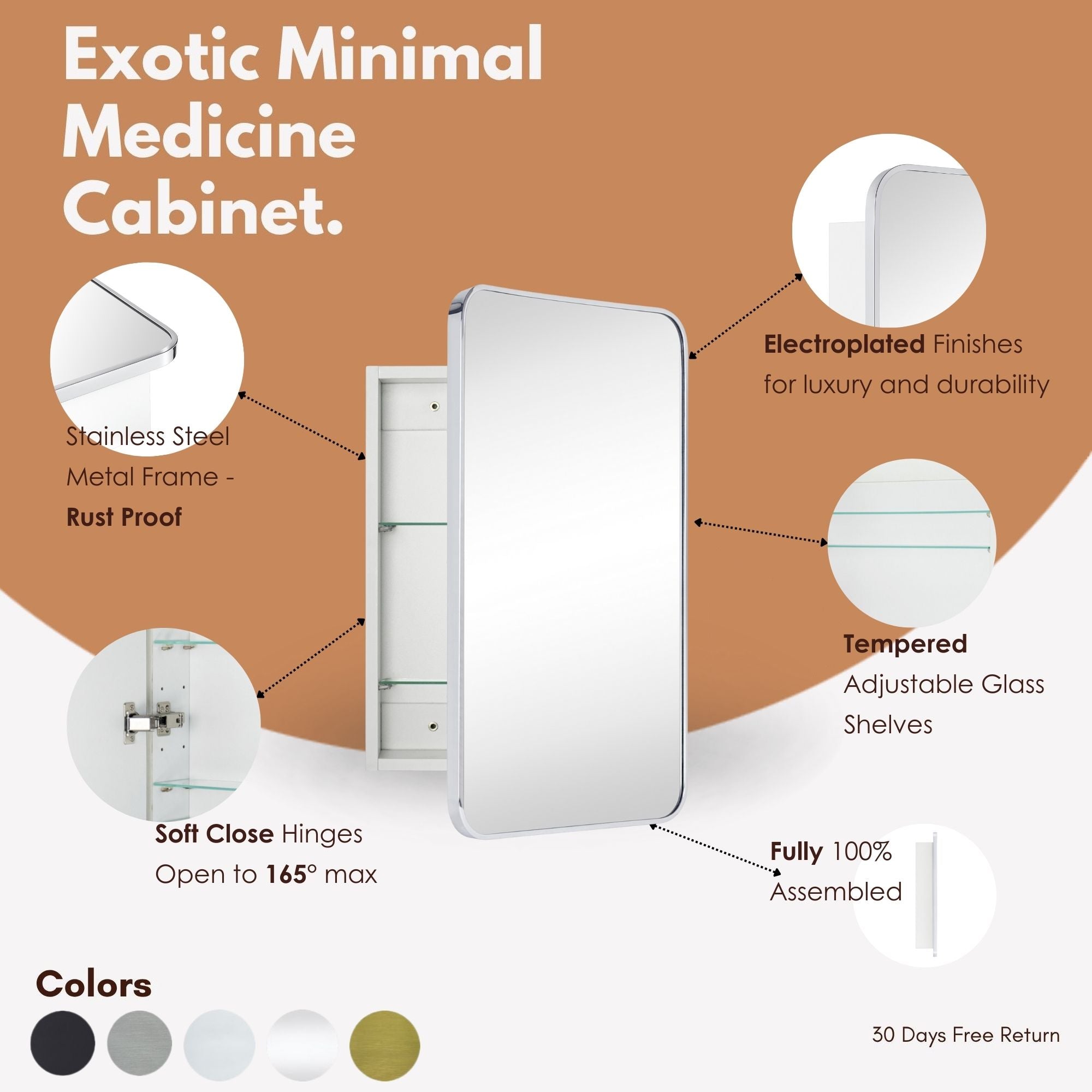 Garnes Rectangular Recessed or Surface Mount Metal Framed Medicine Cabinet with Mirror