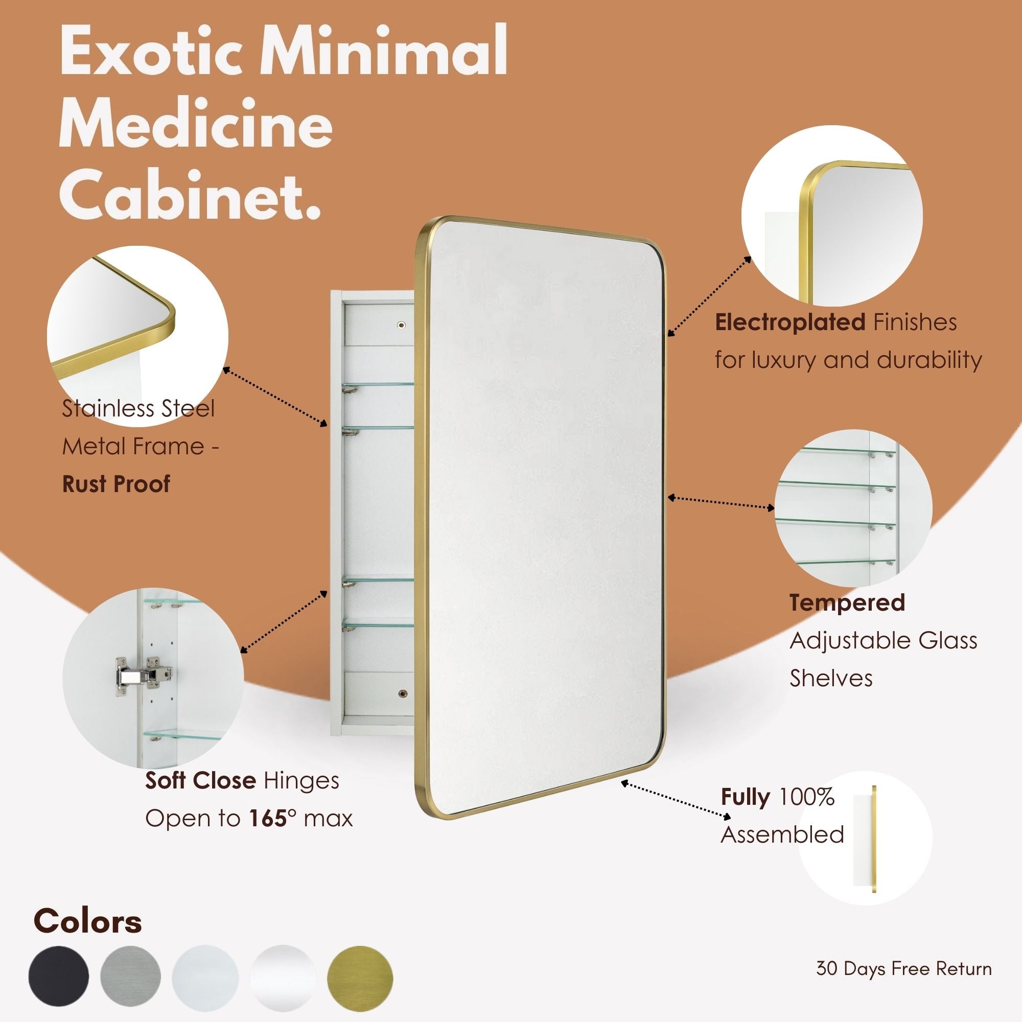 Garnes Rectangular Recessed or Surface Mount Metal Framed Medicine Cabinet with Mirror