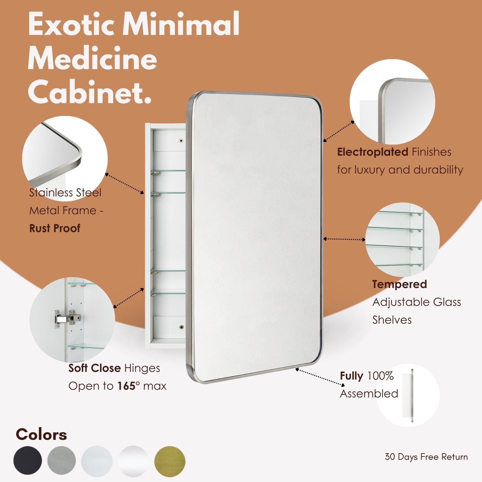Garnes Rectangular Recessed or Surface Mount Metal Framed Medicine Cabinet with Mirror