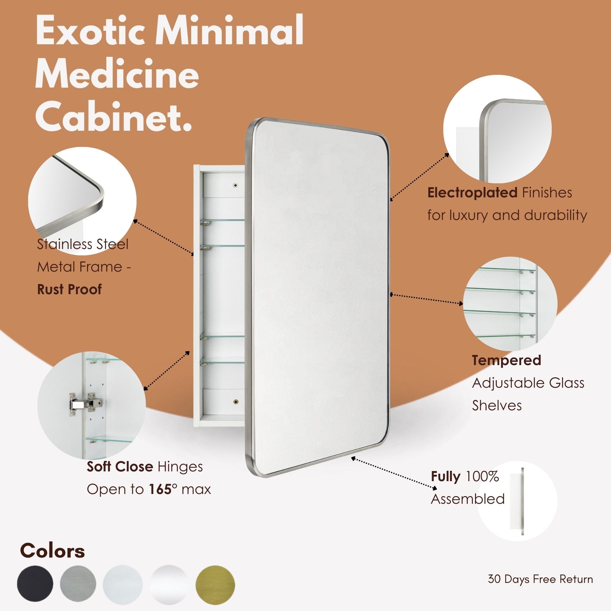 Garnes Rectangular Recessed or Surface Mount Metal Framed Medicine Cabinet with Mirror