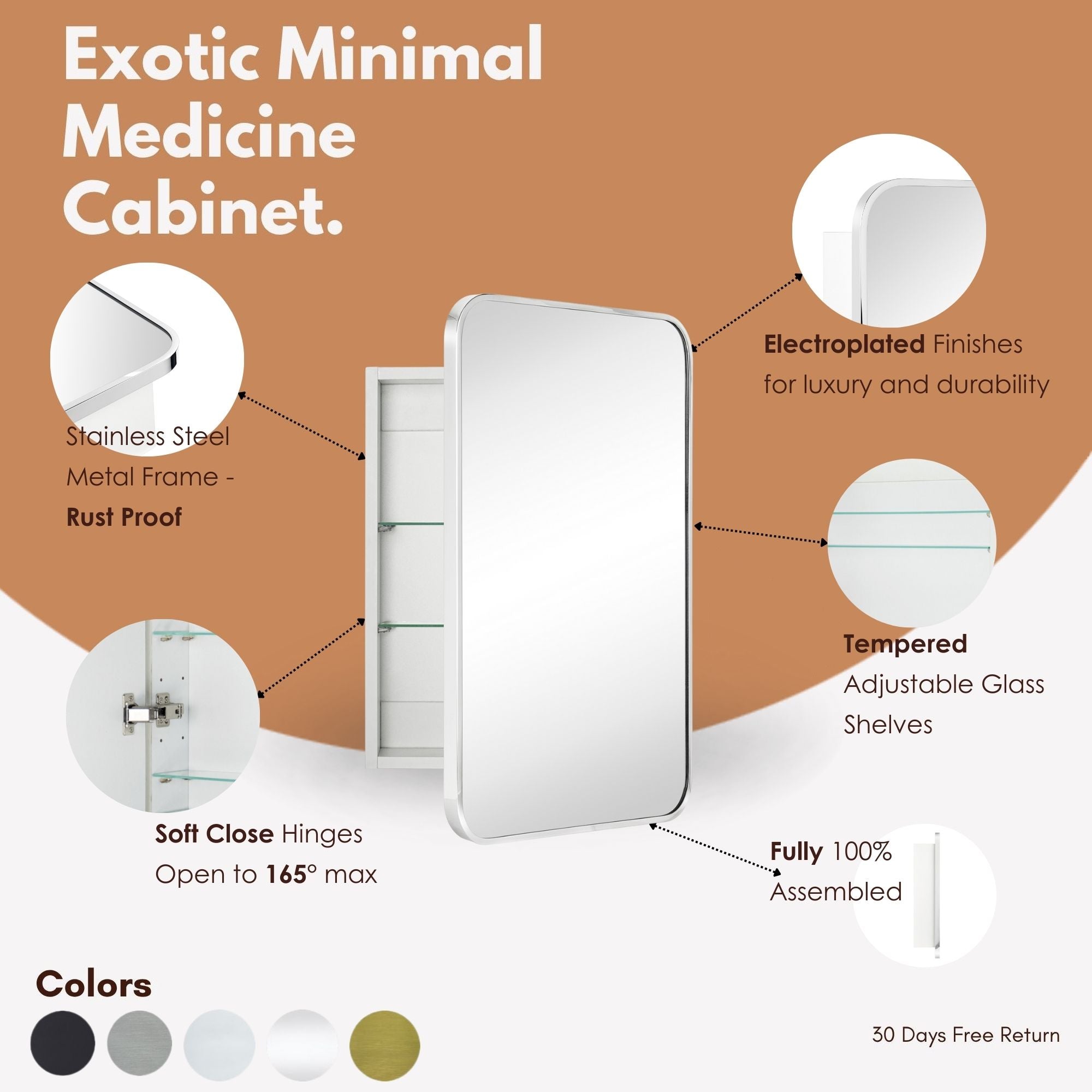 Garnes Rectangular Recessed or Surface Mount Metal Framed Medicine Cabinet with Mirror