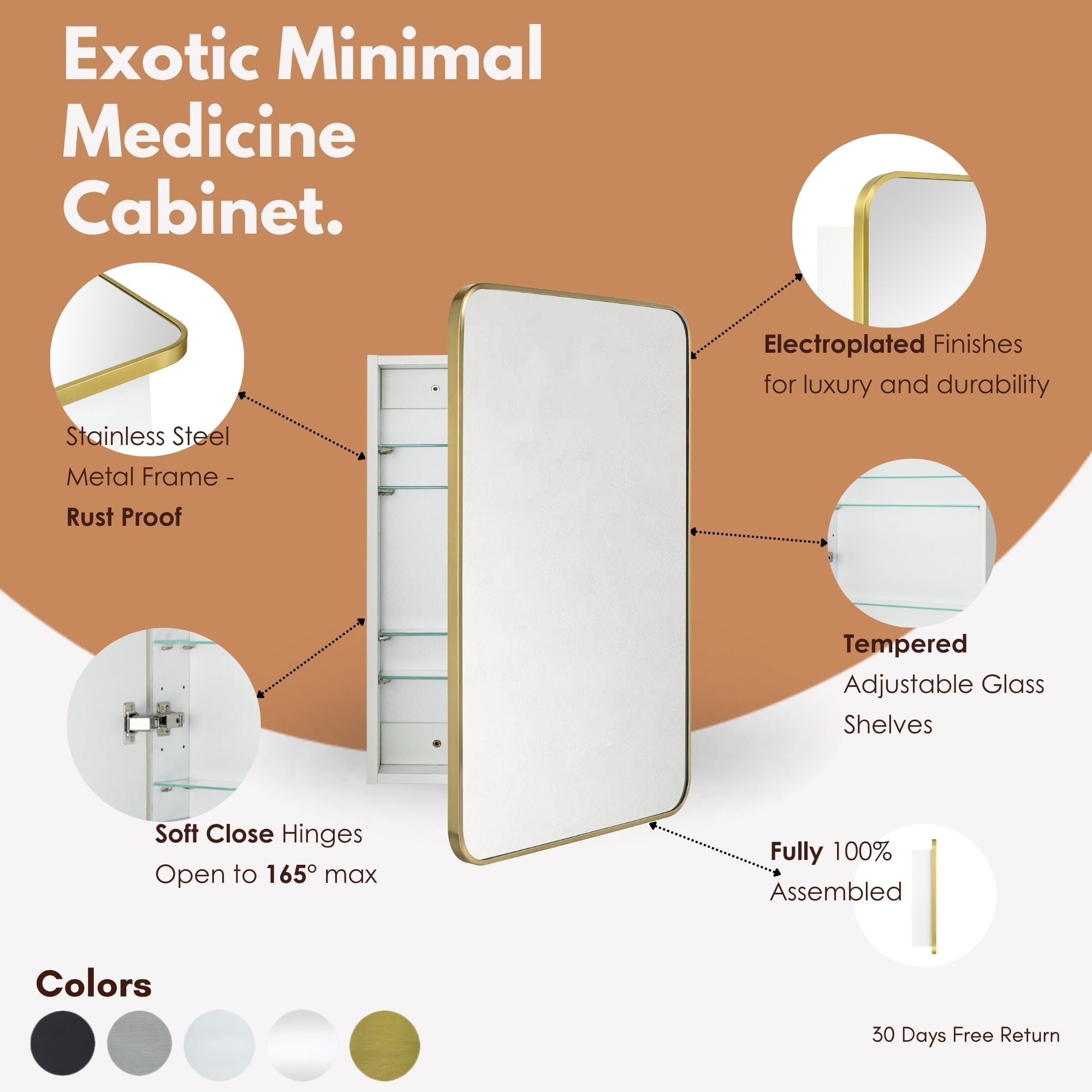 Garnes Rectangular Recessed or Surface Mount Metal Framed Medicine Cabinet with Mirror