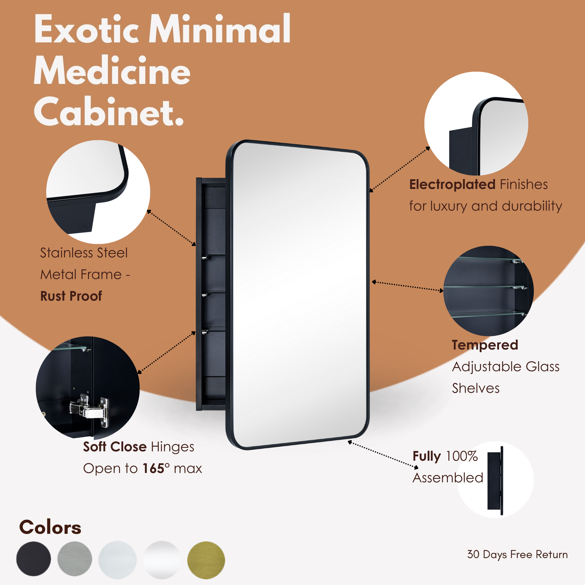 Garnes Rectangular Recessed or Surface Mount Metal Framed Medicine Cabinet with Mirror
