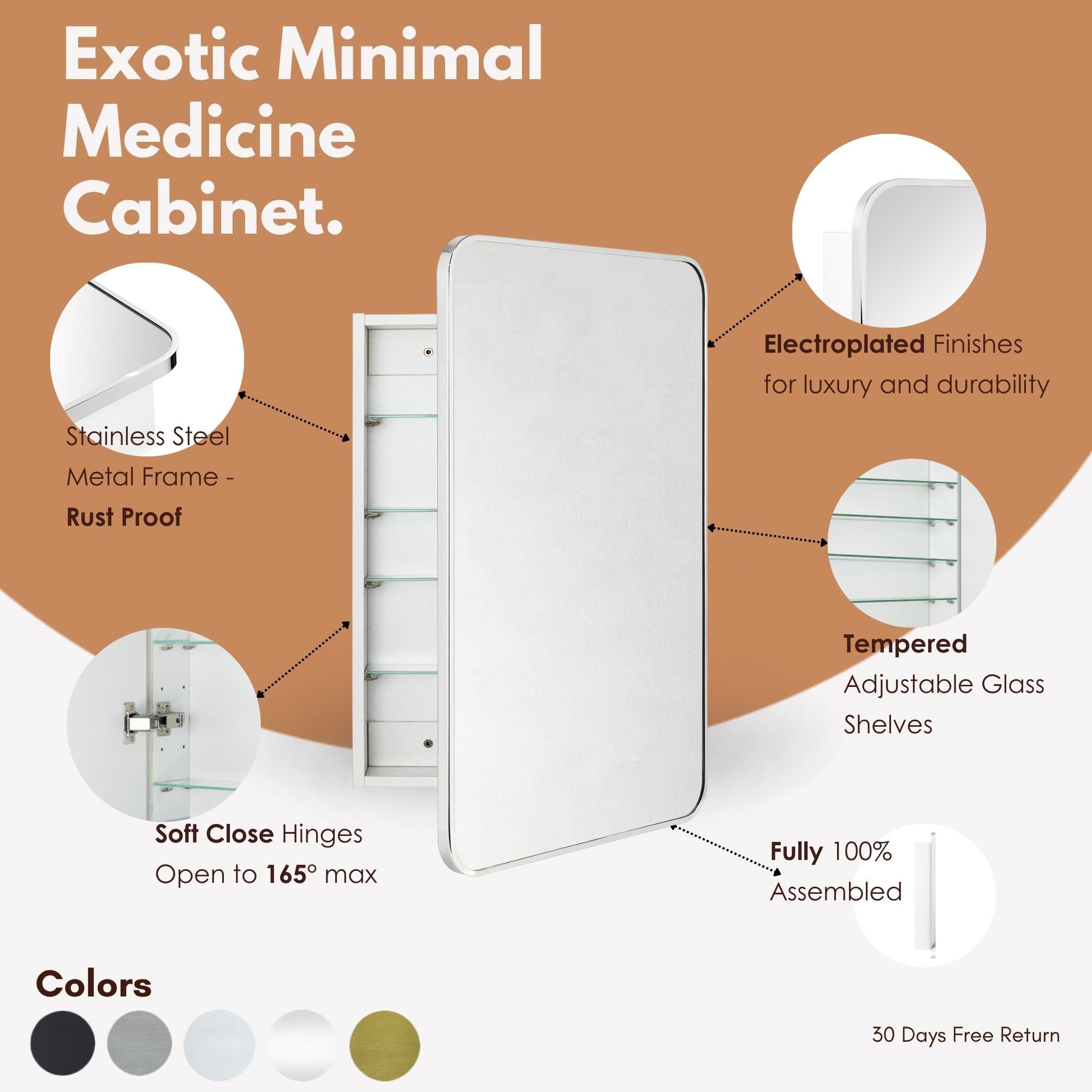 Garnes Rectangular Recessed or Surface Mount Metal Framed Medicine Cabinet with Mirror