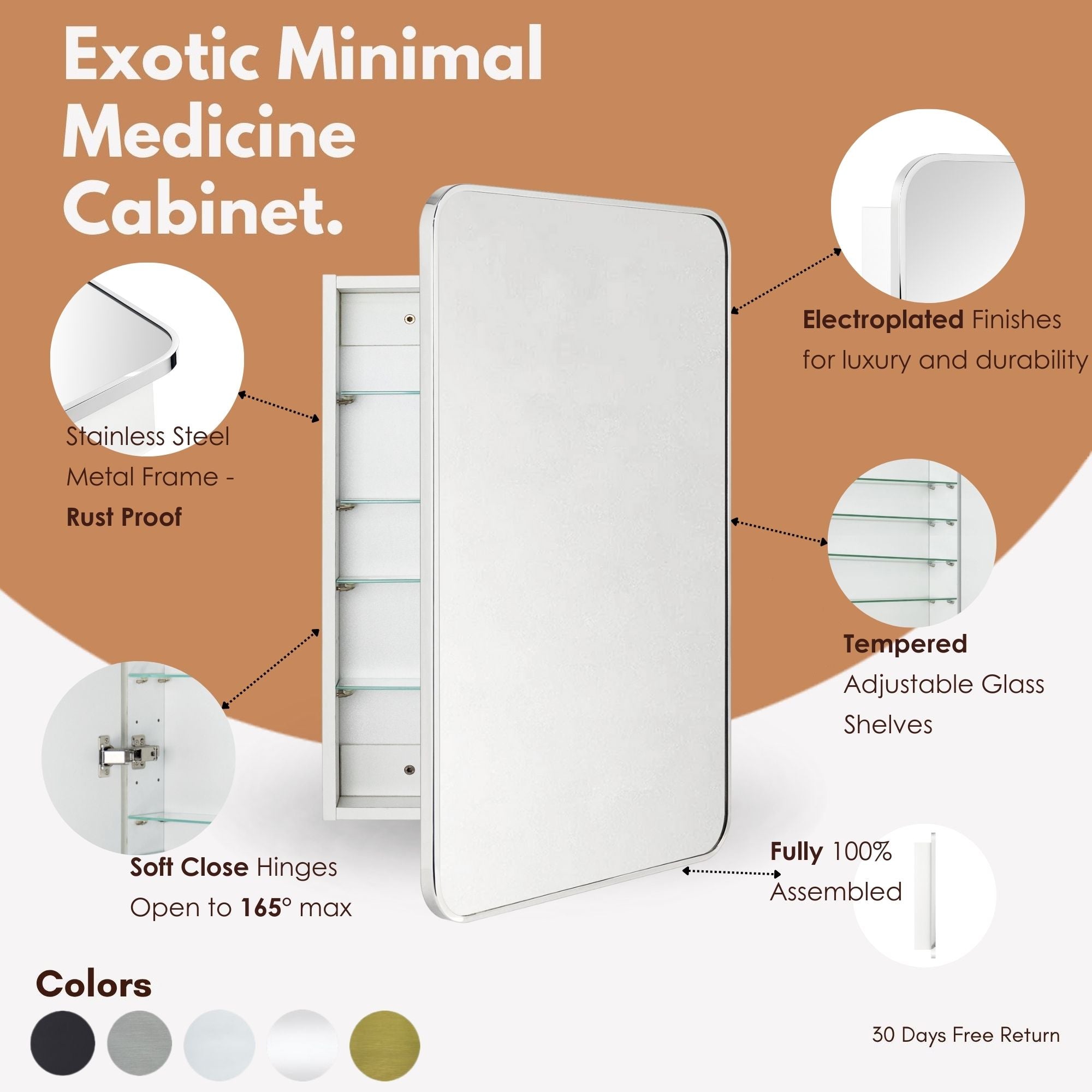 Garnes Rectangular Recessed or Surface Mount Metal Framed Medicine Cabinet with Mirror
