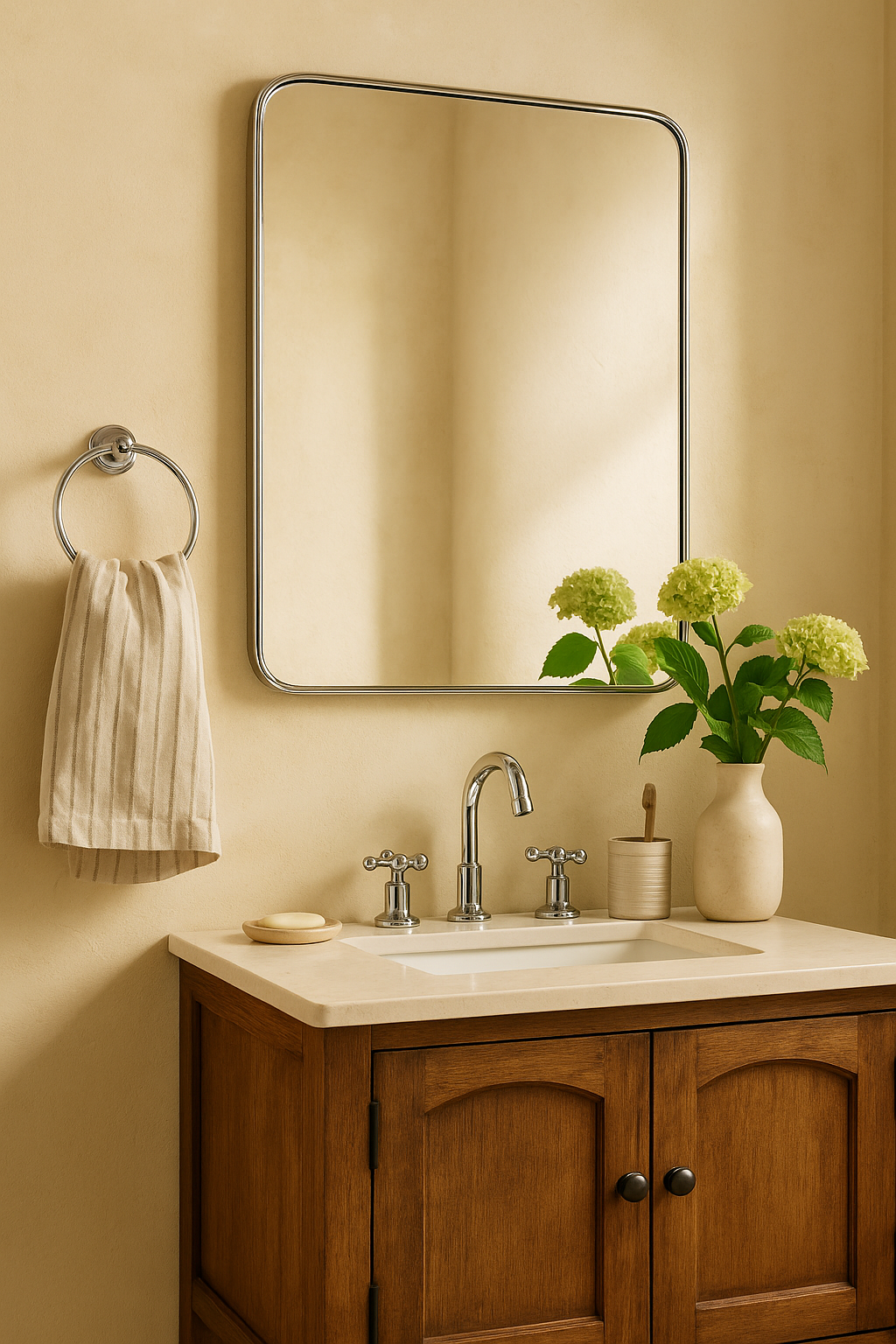 polished nickel bathroom mirror
