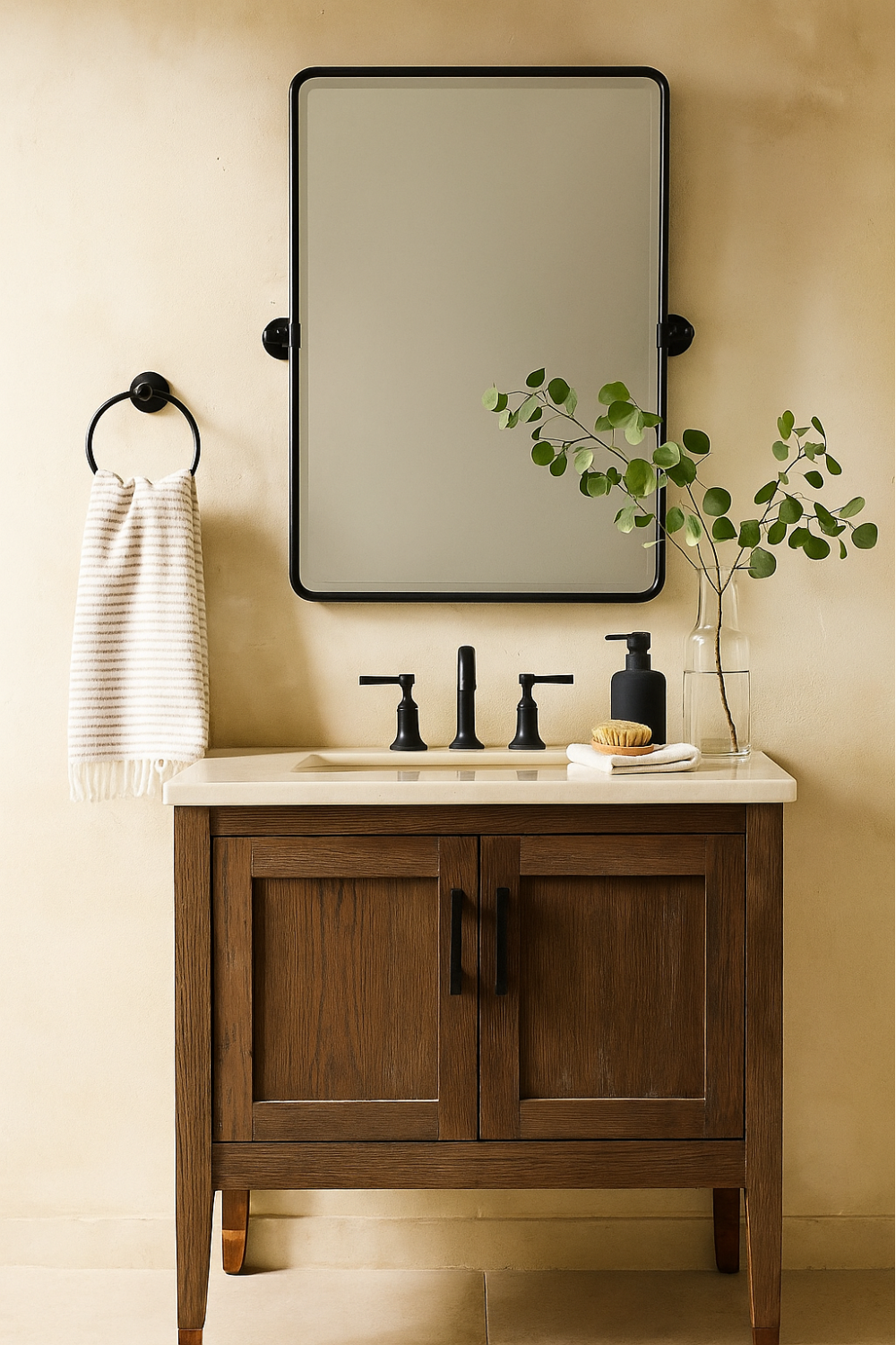 black bathroom pivot mirror