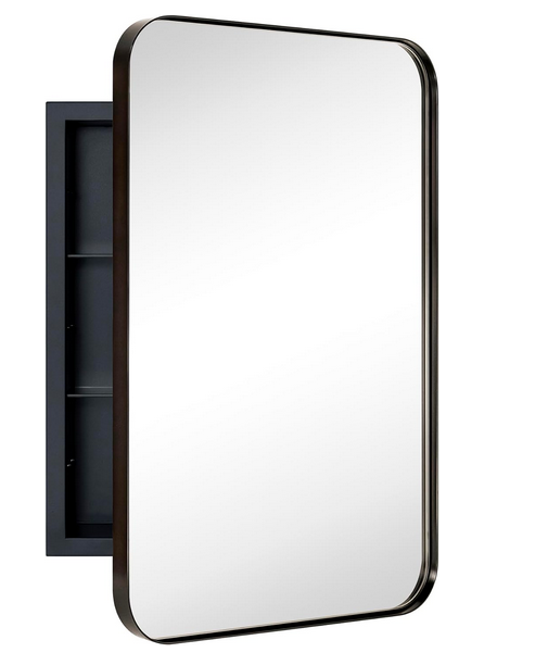 Rounded Rectangular Stainless Steel Recessed Framed Medicine Cabinet with Mirror