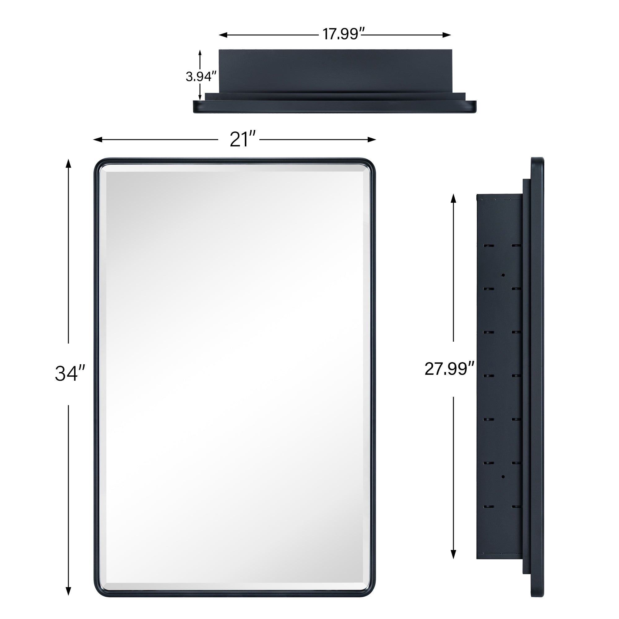 Recessed Rectangular Metal Framed Bathroom Medicine Cabinets with Mirror