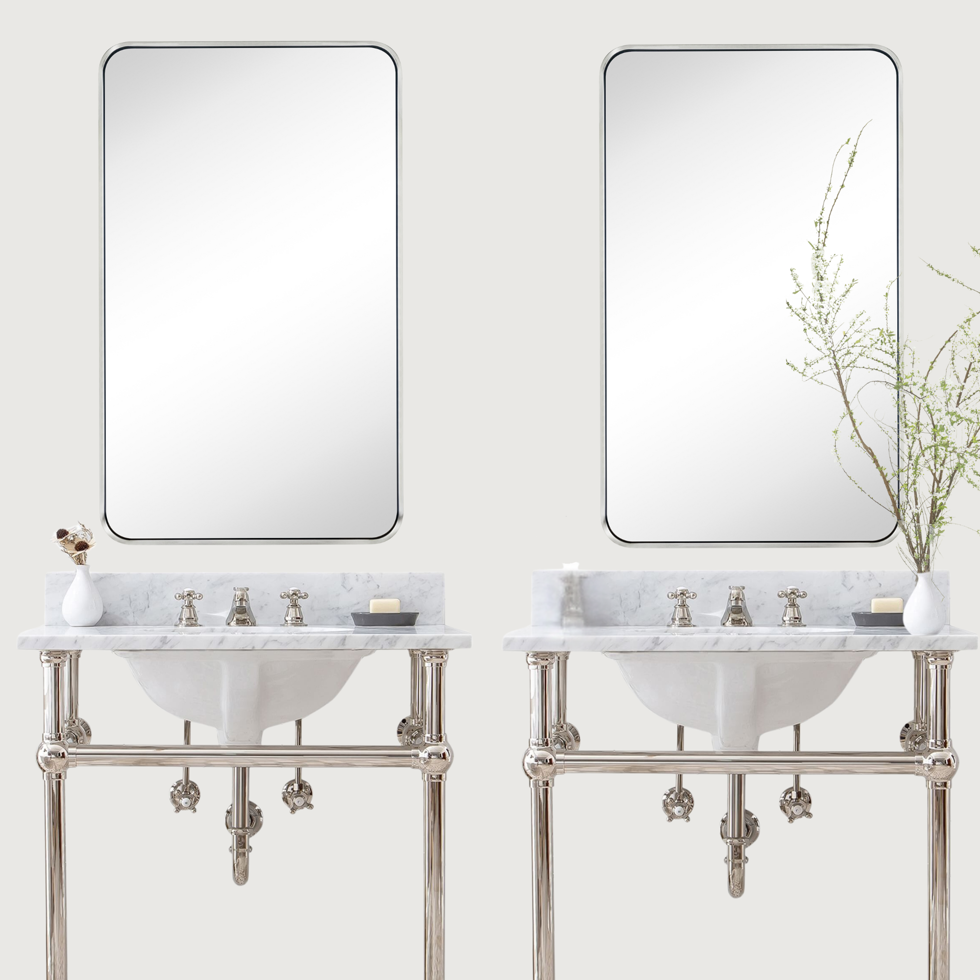 Rectangle Bathroom Vanity Mirror Stainless Steel Metal Framed Wall Mounted Mirror for Bathroom, Living Room, Powder Room