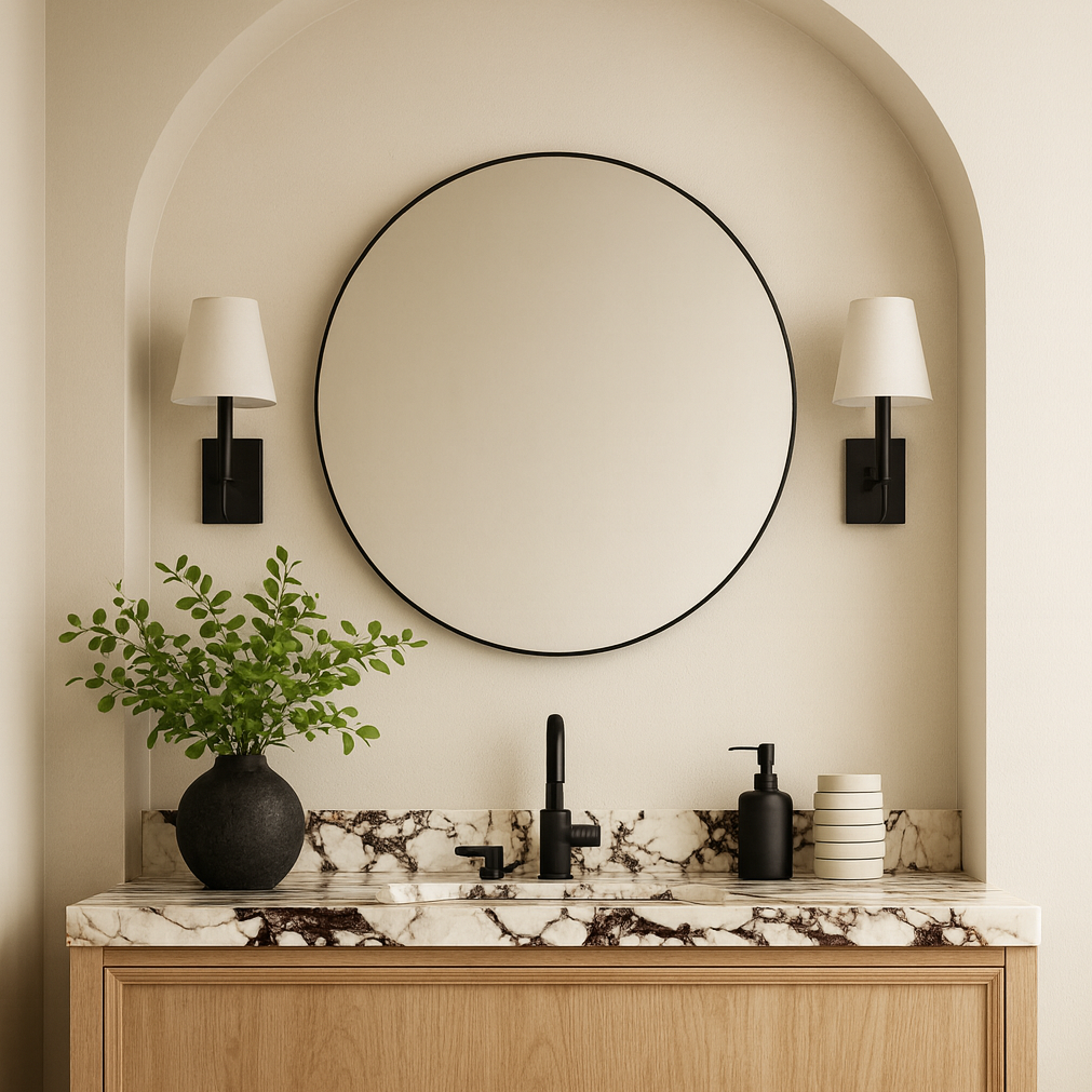 TEHOME Yolanta Circular Round Stainless Steel Framed Wall Mounted Bathroom Vanity Mirror