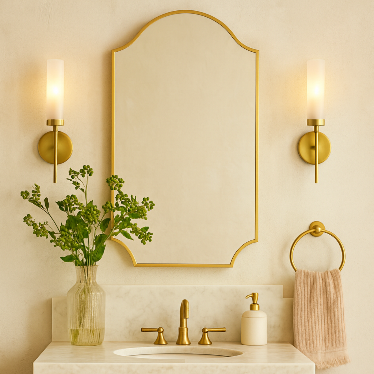 Airius Modern Scalloped Wall Mirrors, 24x36" in Brushed Gold