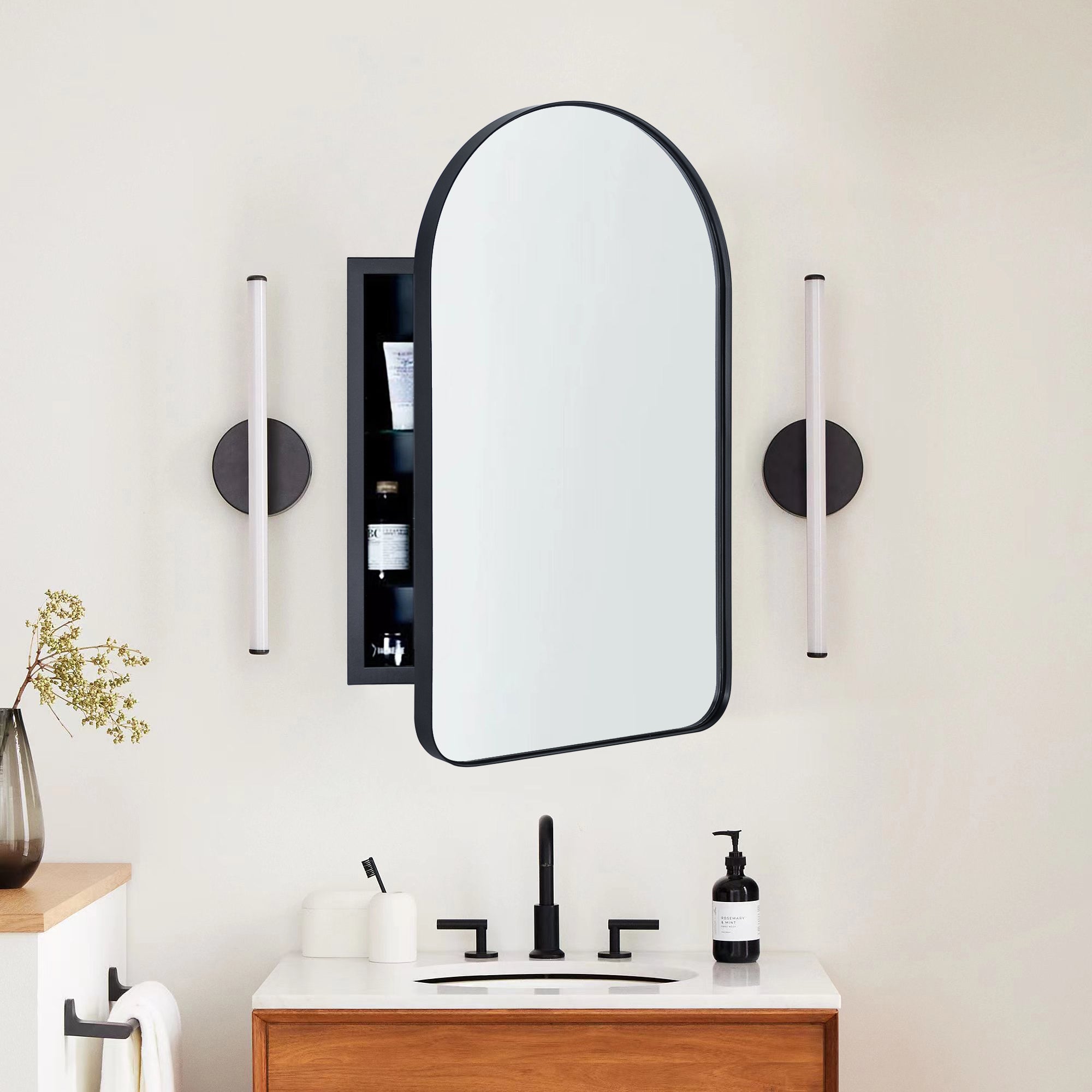 Arched Metal Framed Recessed Medicine Cabinet with Mirror