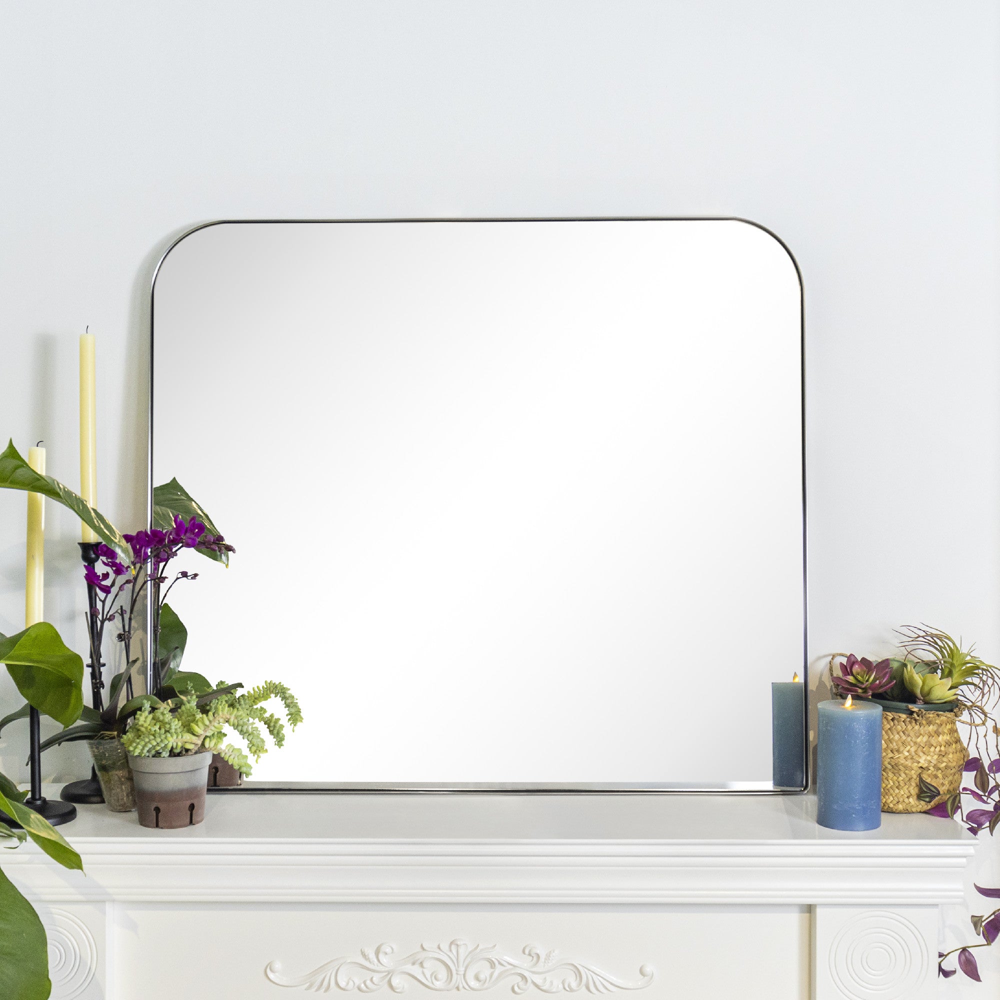 Rounded Corner Mantel Framed Wall Mounted Bathroom Mirror