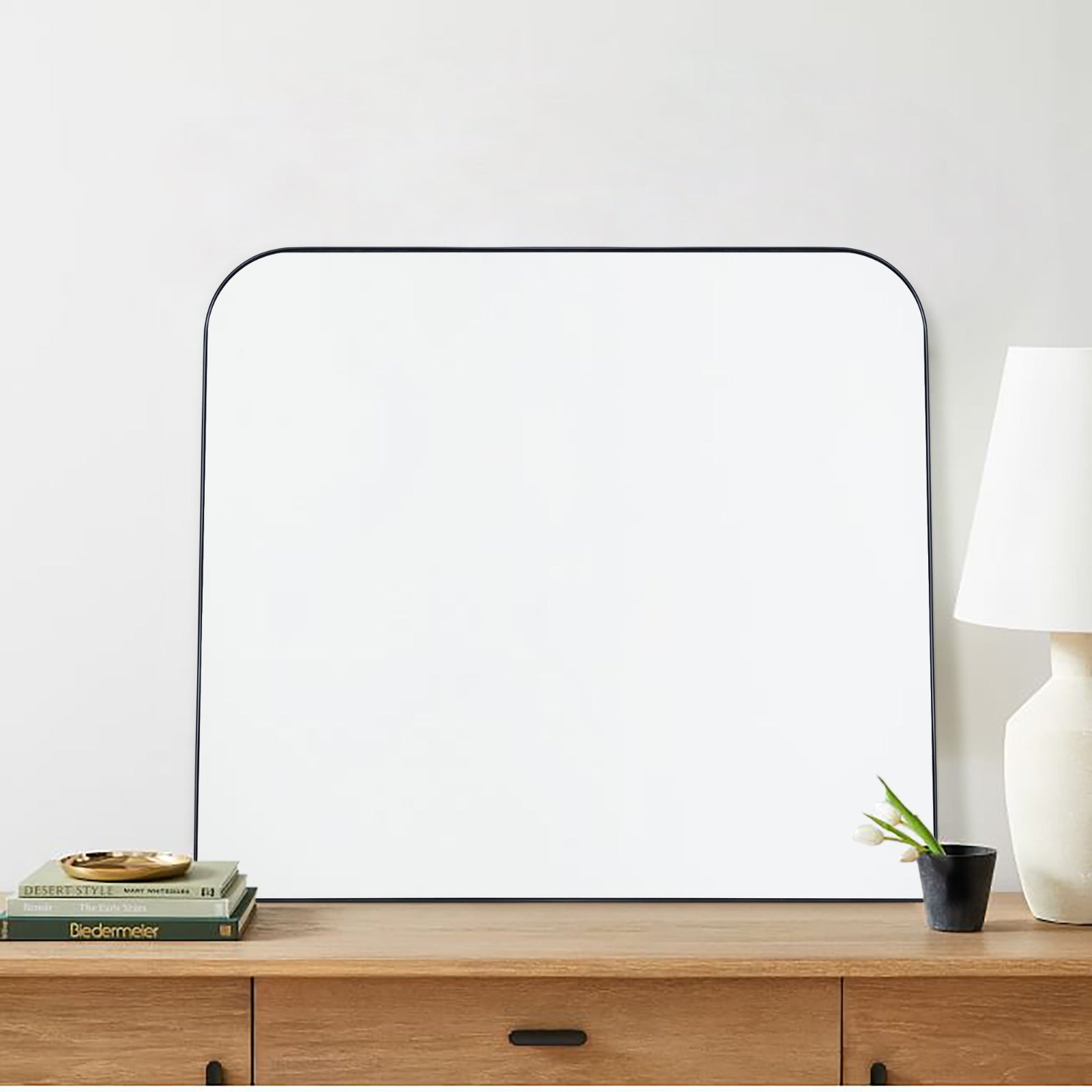 Rounded Corner Mantel Framed Wall Mounted Bathroom Mirror