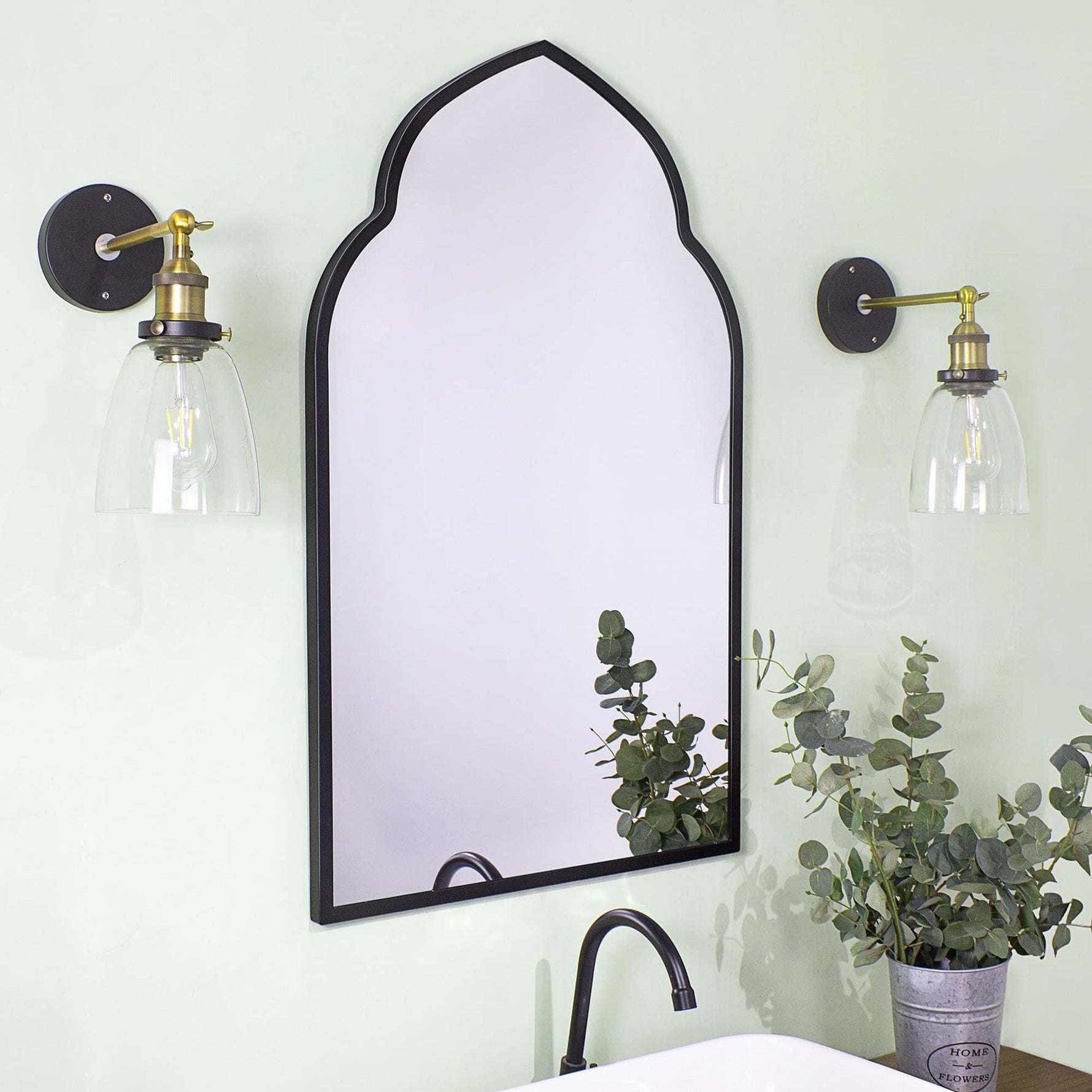 Arched Stainless Steel Metal Framed Wall Mounted Bathroom Vanity Mirror