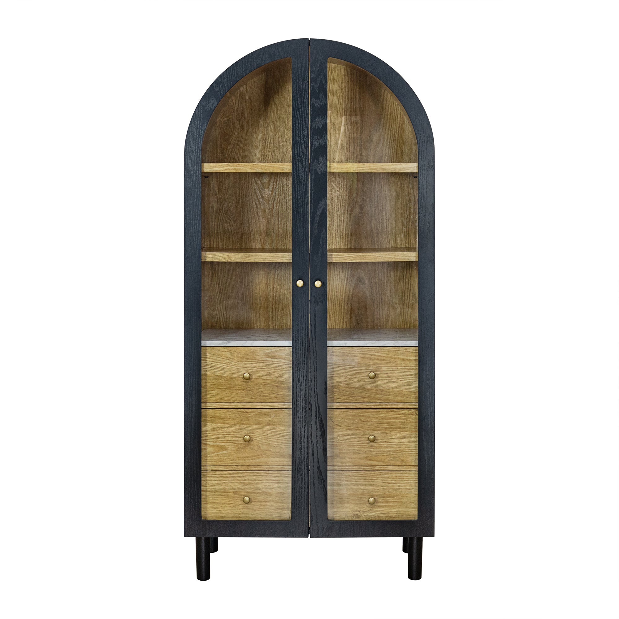 Arched Storage Display Cabinet with Tempered Glass Doors and Adjustable Shelves, Kitchen Pantry Cabinet, Arch Bookcase, Assembly Required