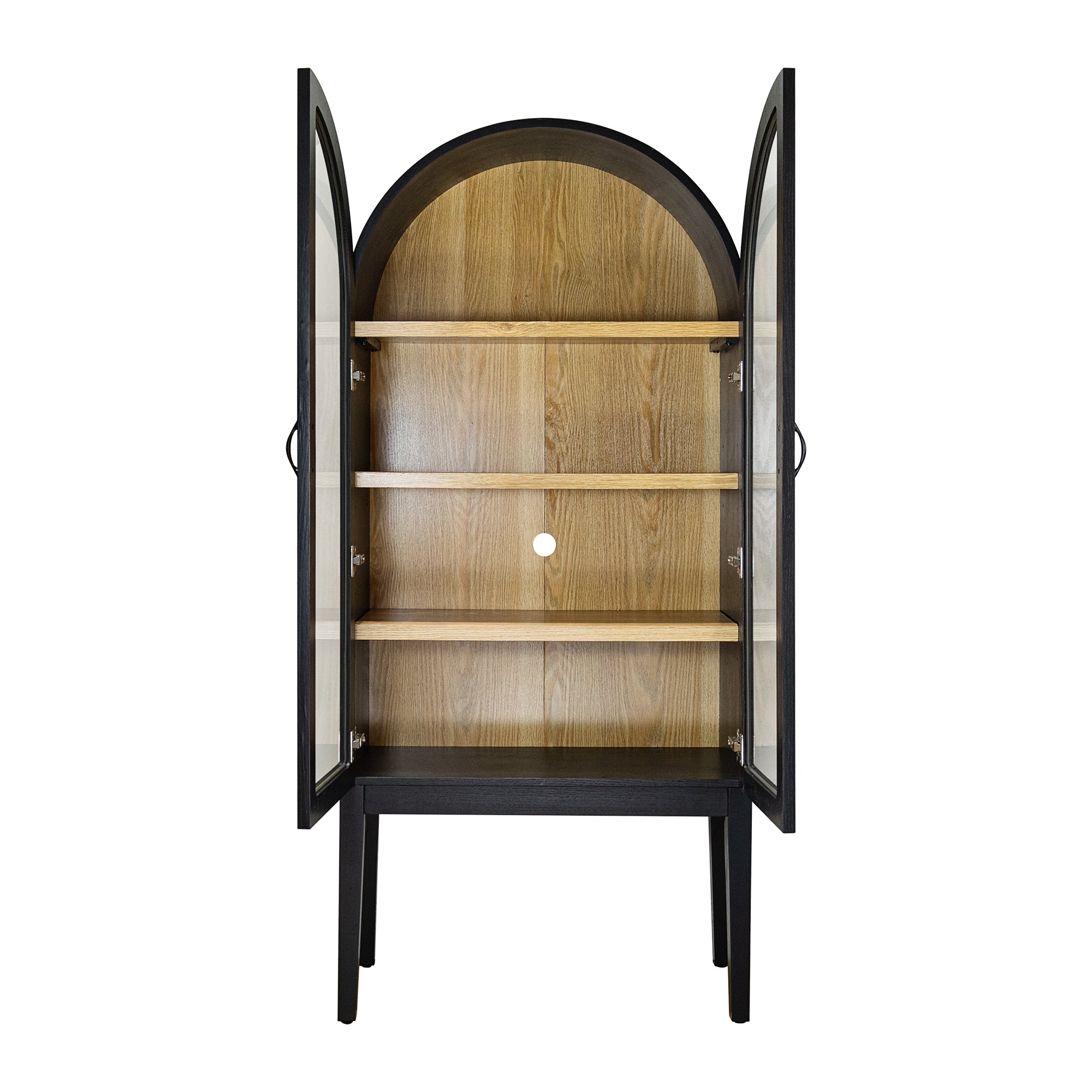 Arched Storage Display Cabinet with Tempered Glass Doors and Adjustable Shelves, Kitchen Pantry Cabinet, Arch Bookcase, Assembly Required