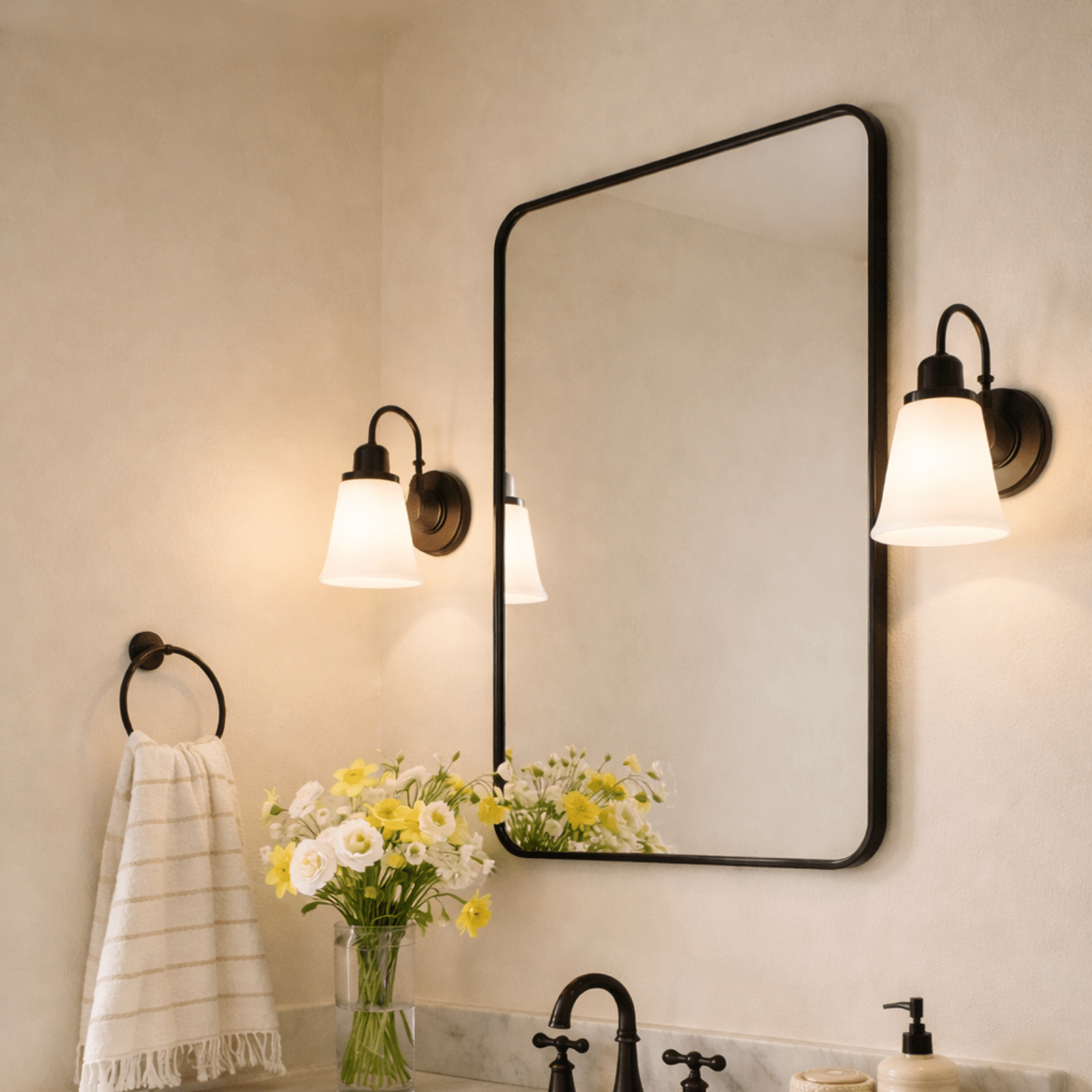 Aria Modern Rectangle Wall Mirrors with Rounded Corners GC-00774 Black 20x28" TEHOME