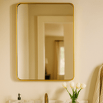 Aria Modern Rectangle Wall Mirrors with Rounded Corners GC-00777 Brushed Gold 20x28" TEHOME