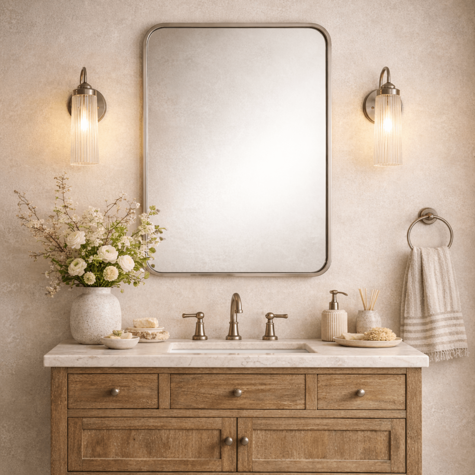 Aria Modern Rectangle Wall Mirrors with Rounded Corners GC-00776 Brushed Nickel 20x28" TEHOME
