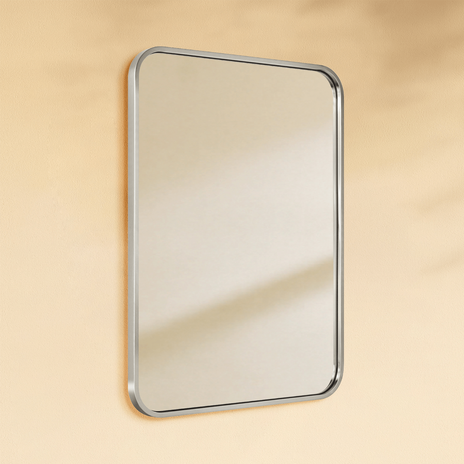 Aria Modern Rectangle Wall Mirrors with Rounded Corners GC-00776 Brushed Nickel 20x28" TEHOME