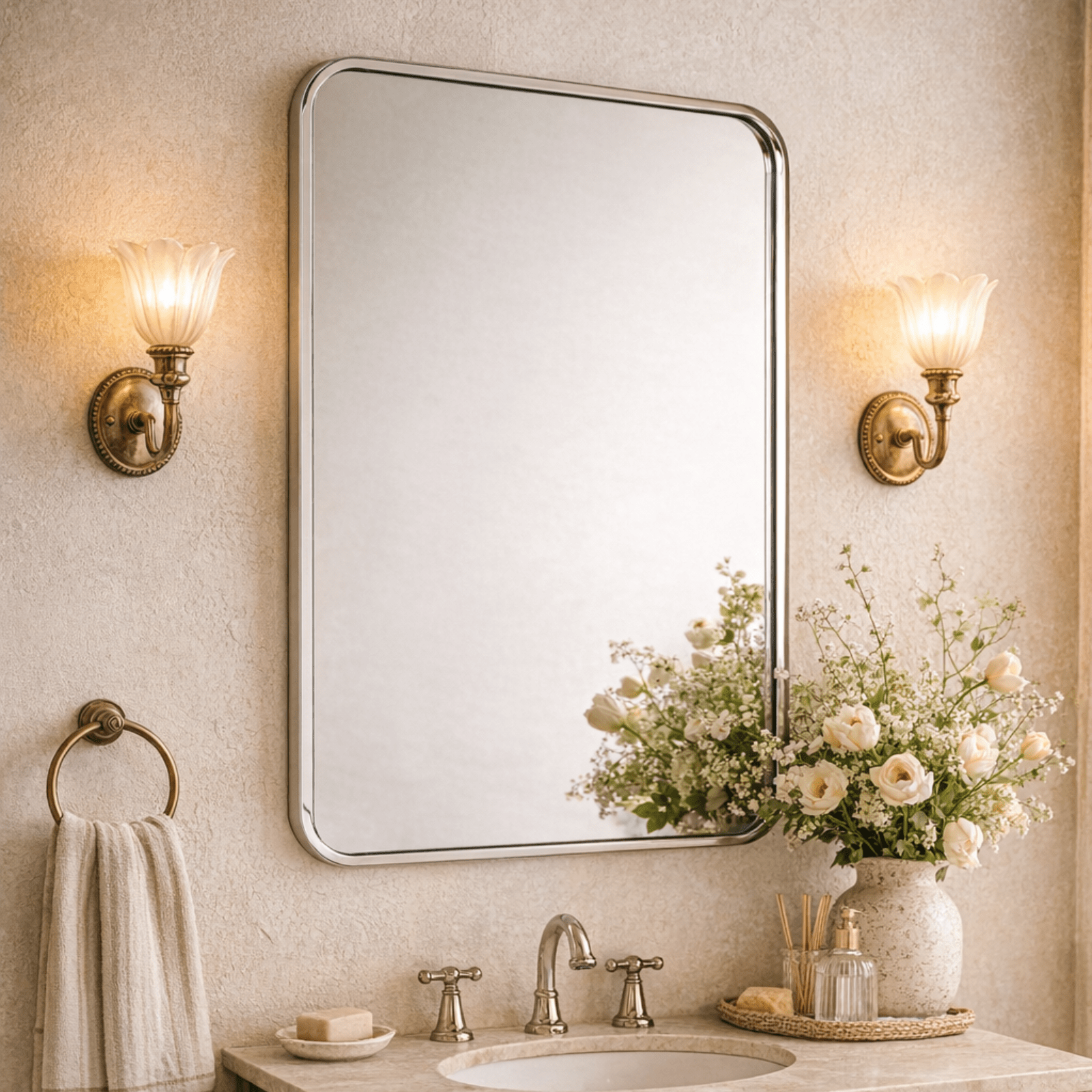 Aria Modern Rectangle Wall Mirrors with Rounded Corners GC-00775 Chrome 20x28" TEHOME