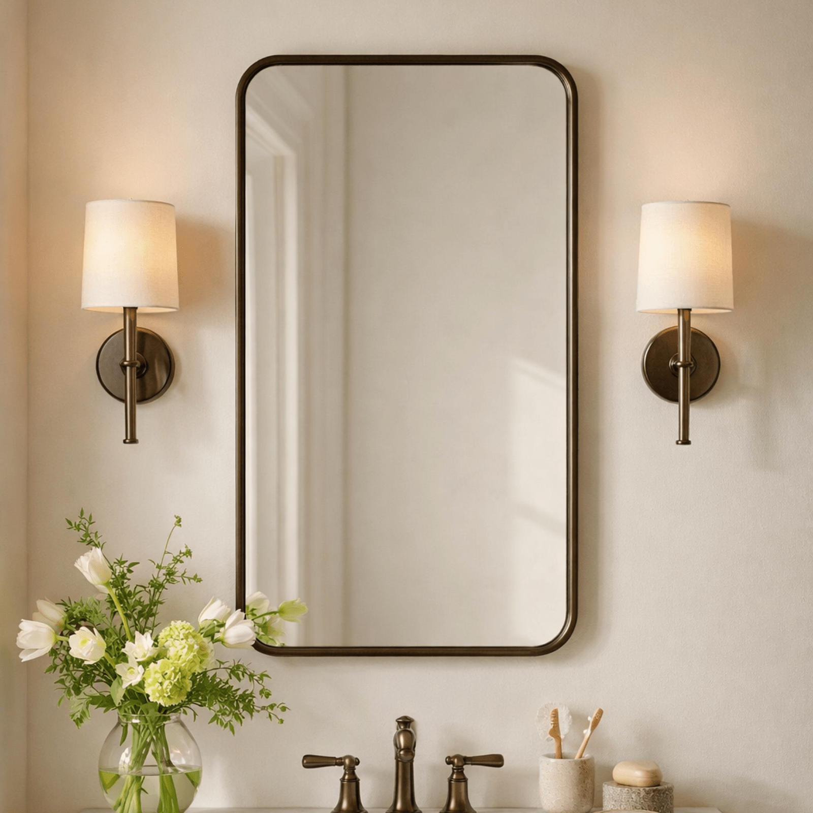Aria Modern Rectangle Wall Mirrors with Rounded Corners GC-00778 Oil Rubbed Bronze 20x28" TEHOME