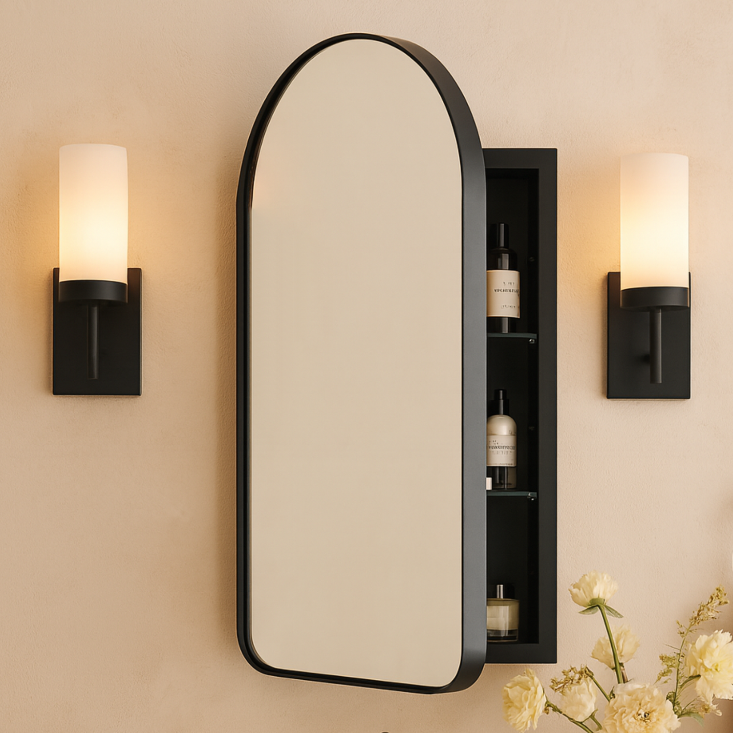 Aristes Modern Arch Recessed Mount Bathroom Medicine Cabinet with Mirrors