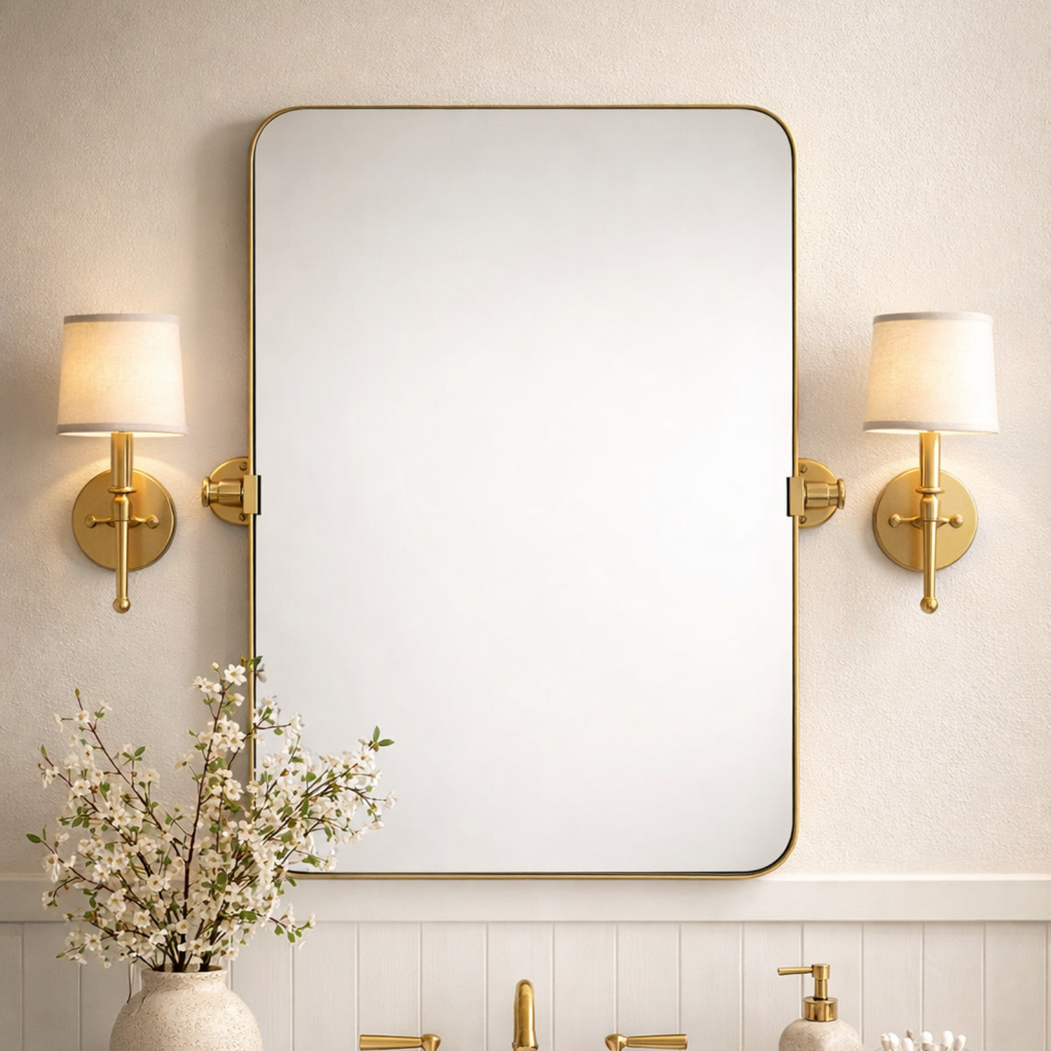 Aura Modern Rectangle Bathroom Pivot Mirrors with Rounded Corners