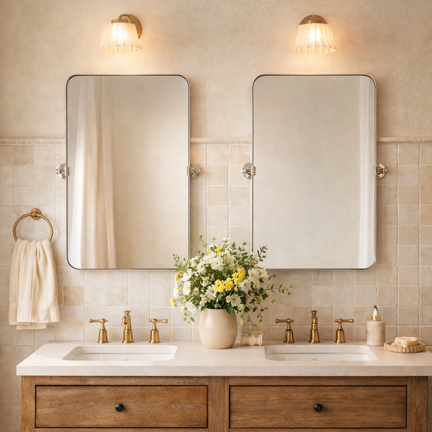 Aura Modern Rectangle Bathroom Pivot Mirrors with Rounded Corners
