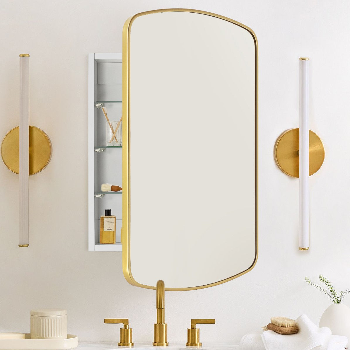 Recessed and Surface Mount Metal Framed Bathroom Medicine Cabinet with Mirror