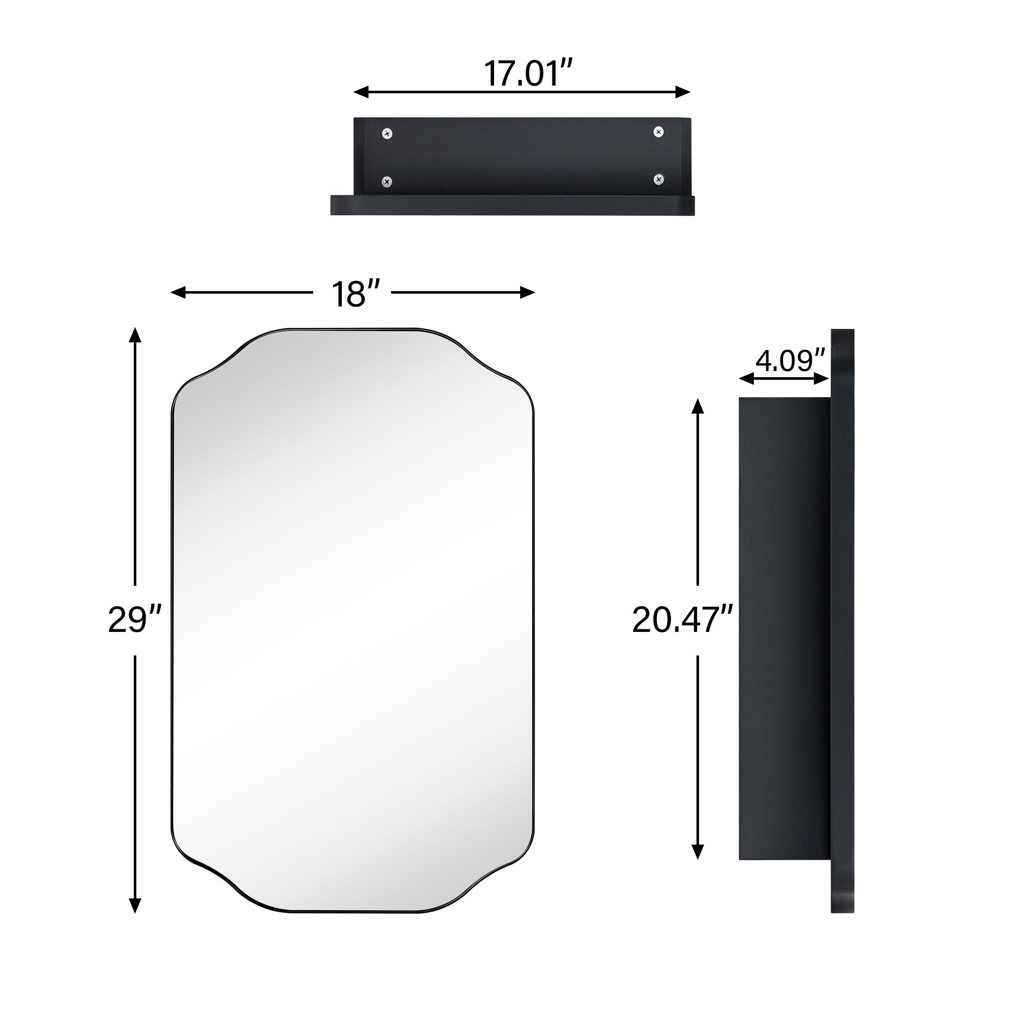 Arched Metal Rectangular Surface Mount Medicine Cabinet with Mirror