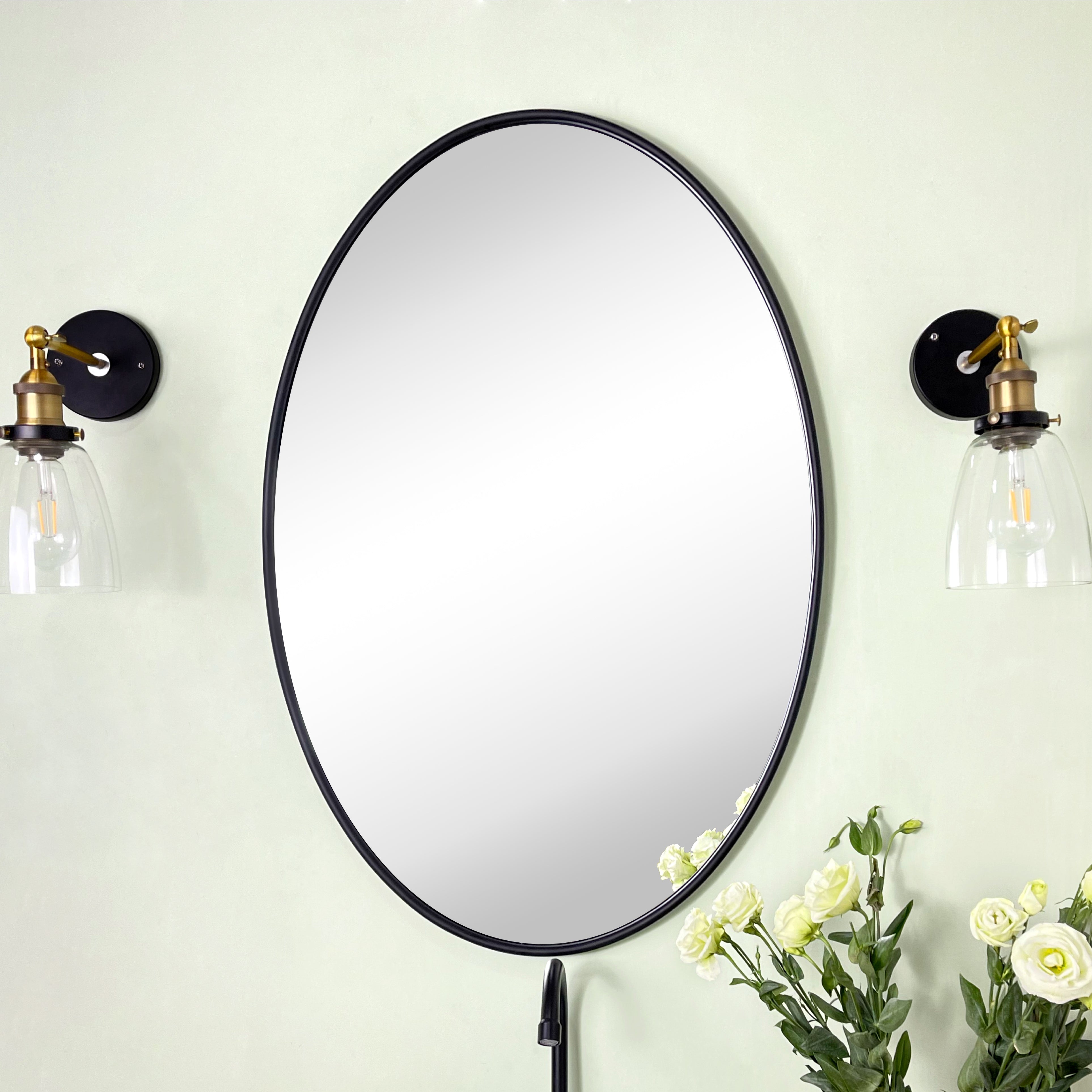 Oval Metal Framed Bathroom Mirror Wall Mounted Bathroom Vanity Mirror