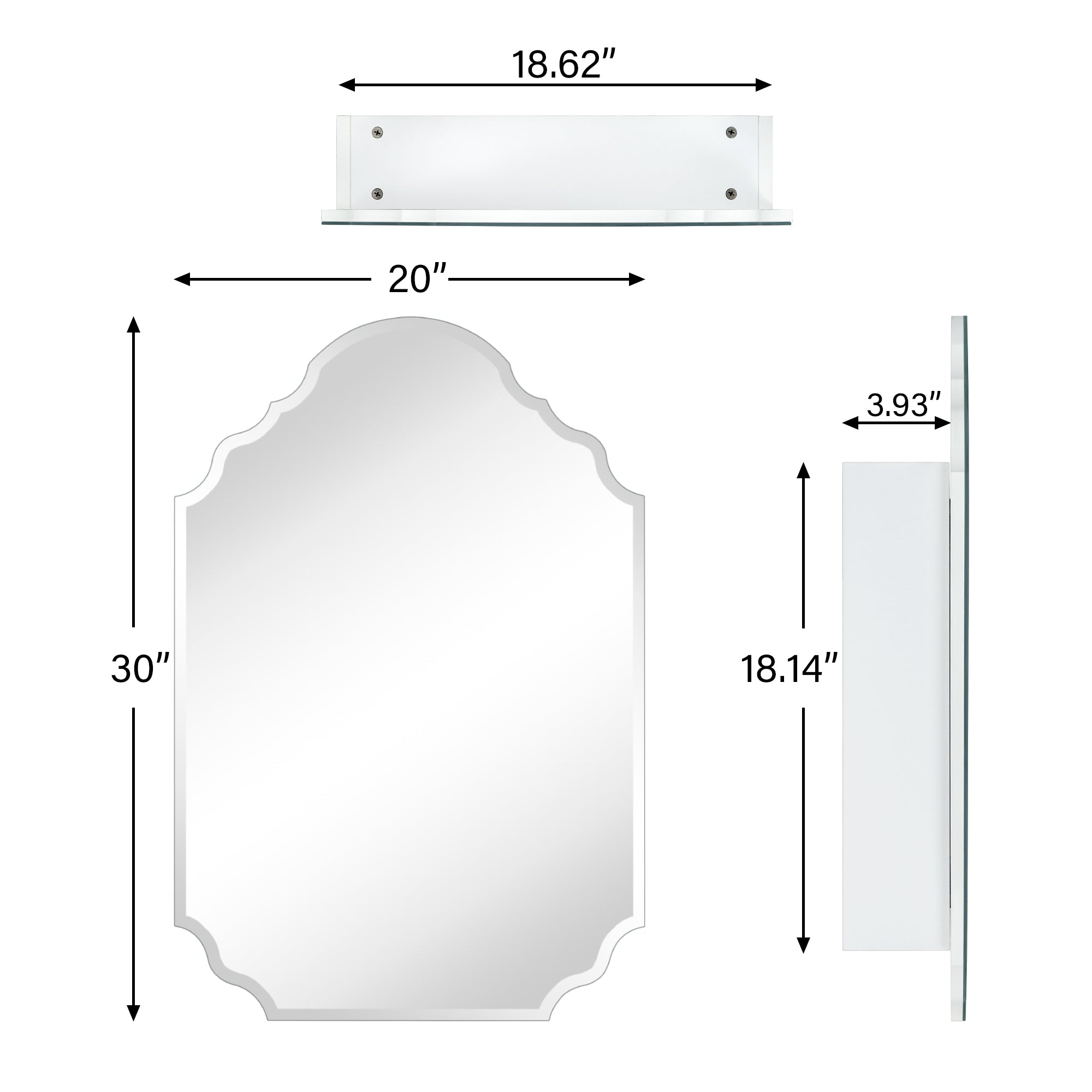 Frameless Irregular Medicine Cabinet with Beveled Mirror Recess & Surface