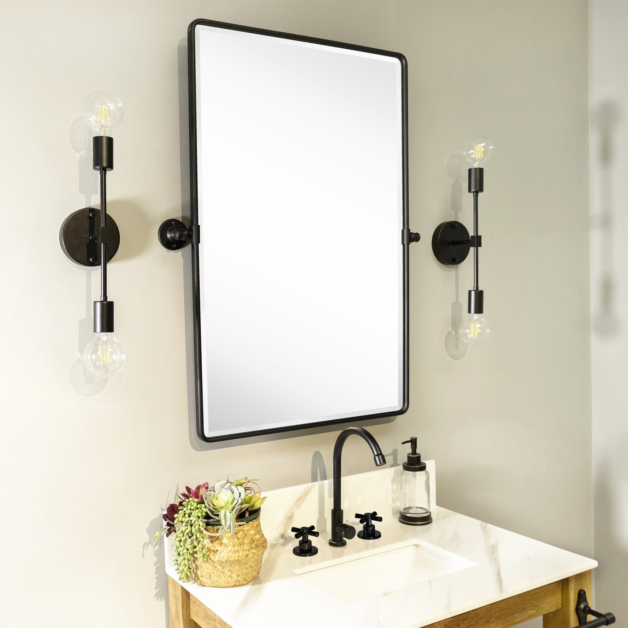 Rectangular Metal Framed Wall Mounted Bathroom Vanity Mirror