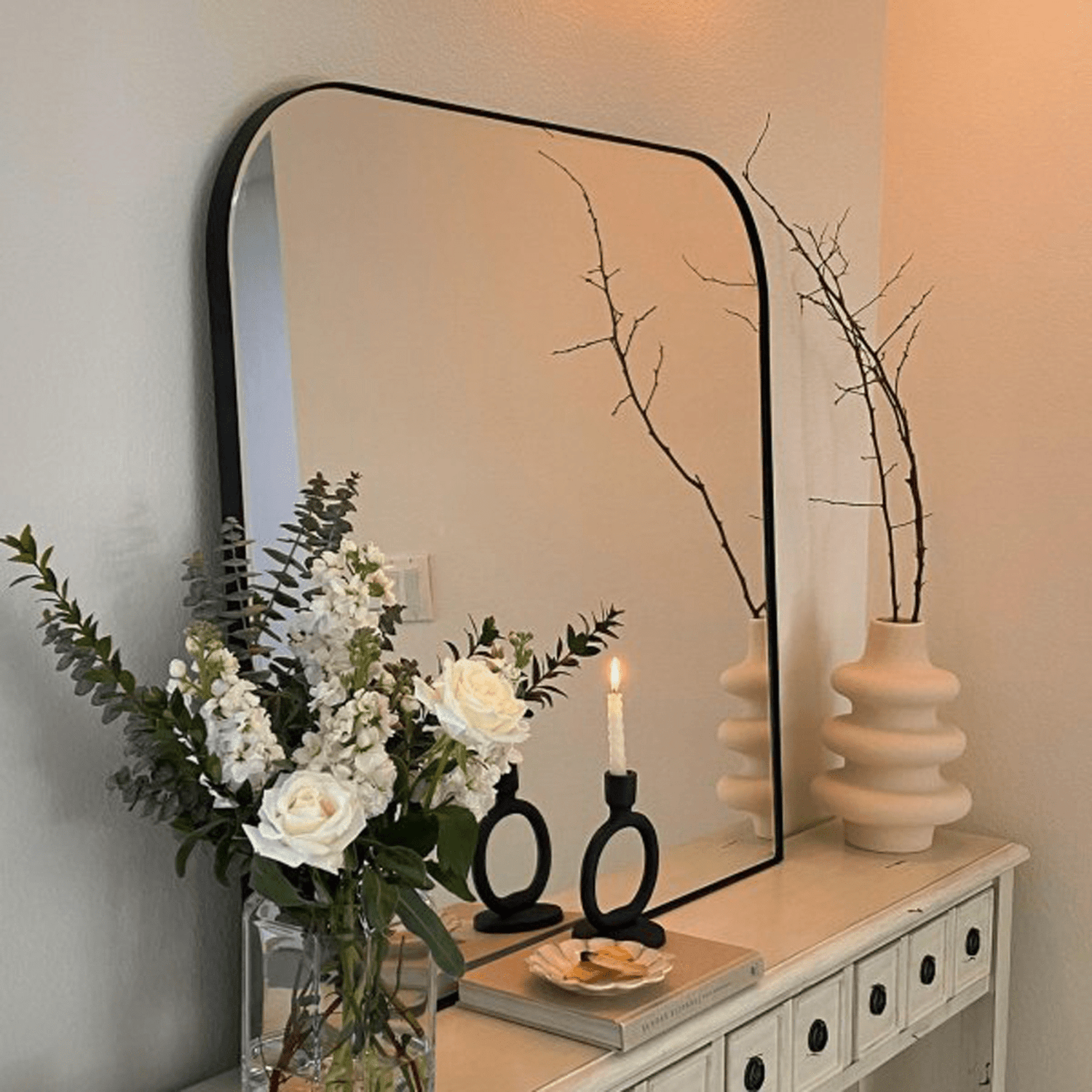 Bhargava Modern Arch Mantel Mirrors GC-0Y027 Black 30x34" TEHOME