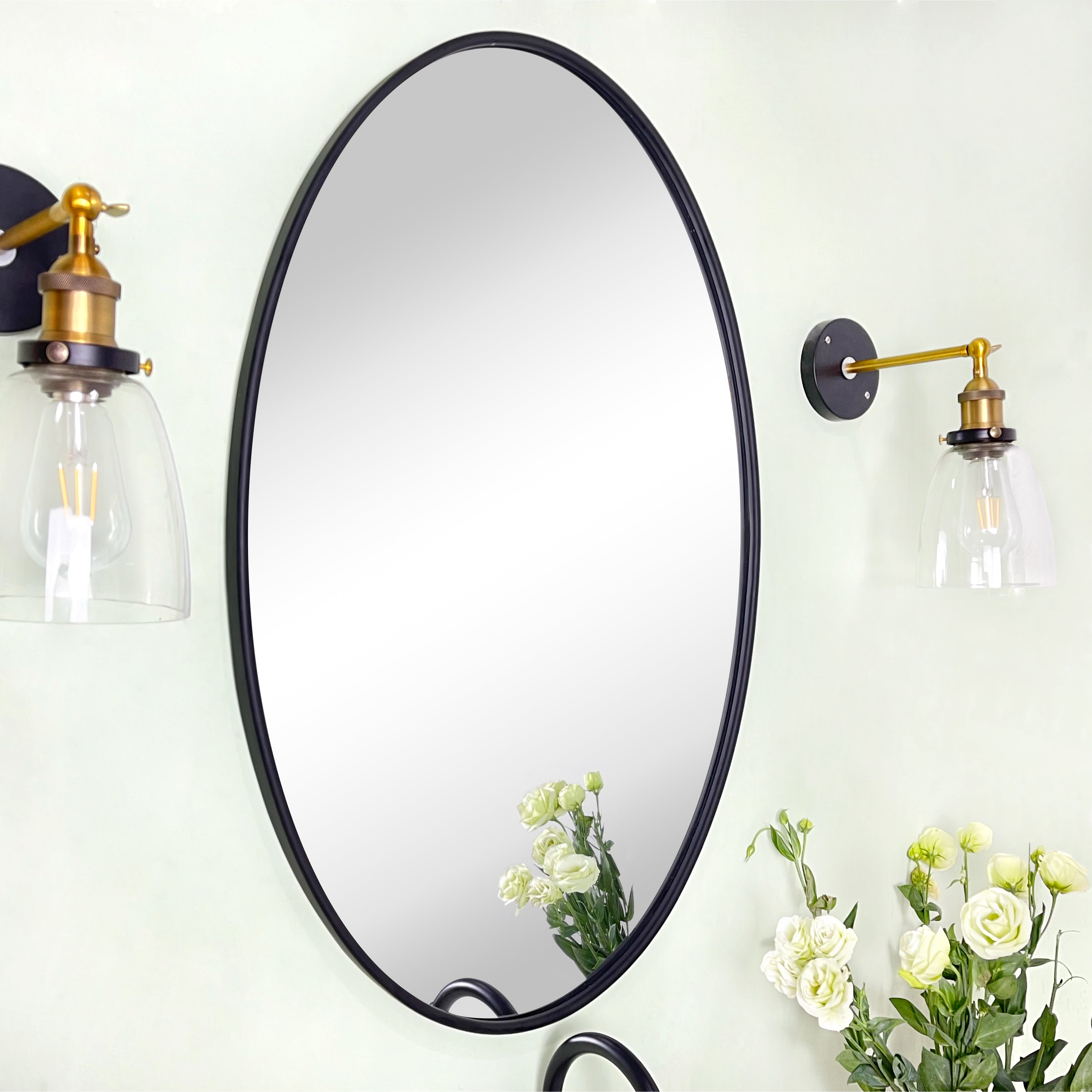 Oval Metal Framed Bathroom Mirror Wall Mounted Bathroom Vanity Mirror