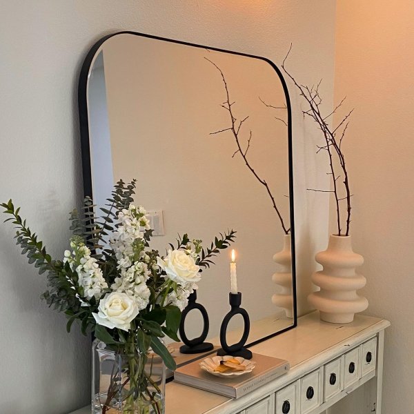 Rounded Corner Mantel Framed Wall Mounted Bathroom Mirror