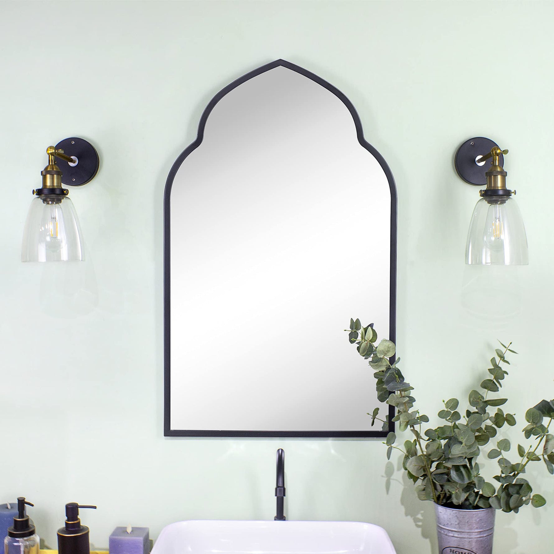 Arched Stainless Steel Metal Framed Wall Mounted Bathroom Vanity Mirror