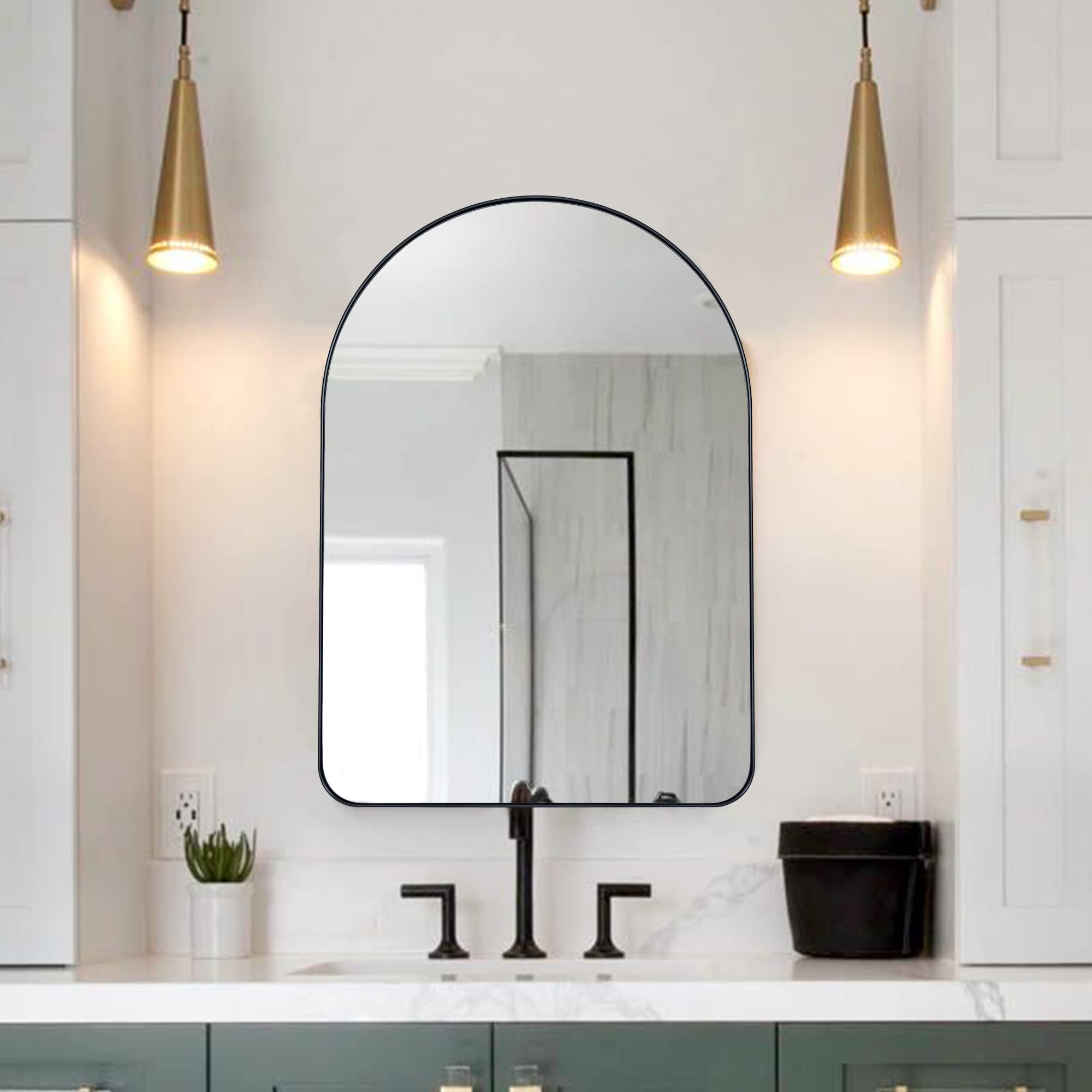 Arched Stainless Steel Framed Wall Mounted Bathroom Vanity Mirror