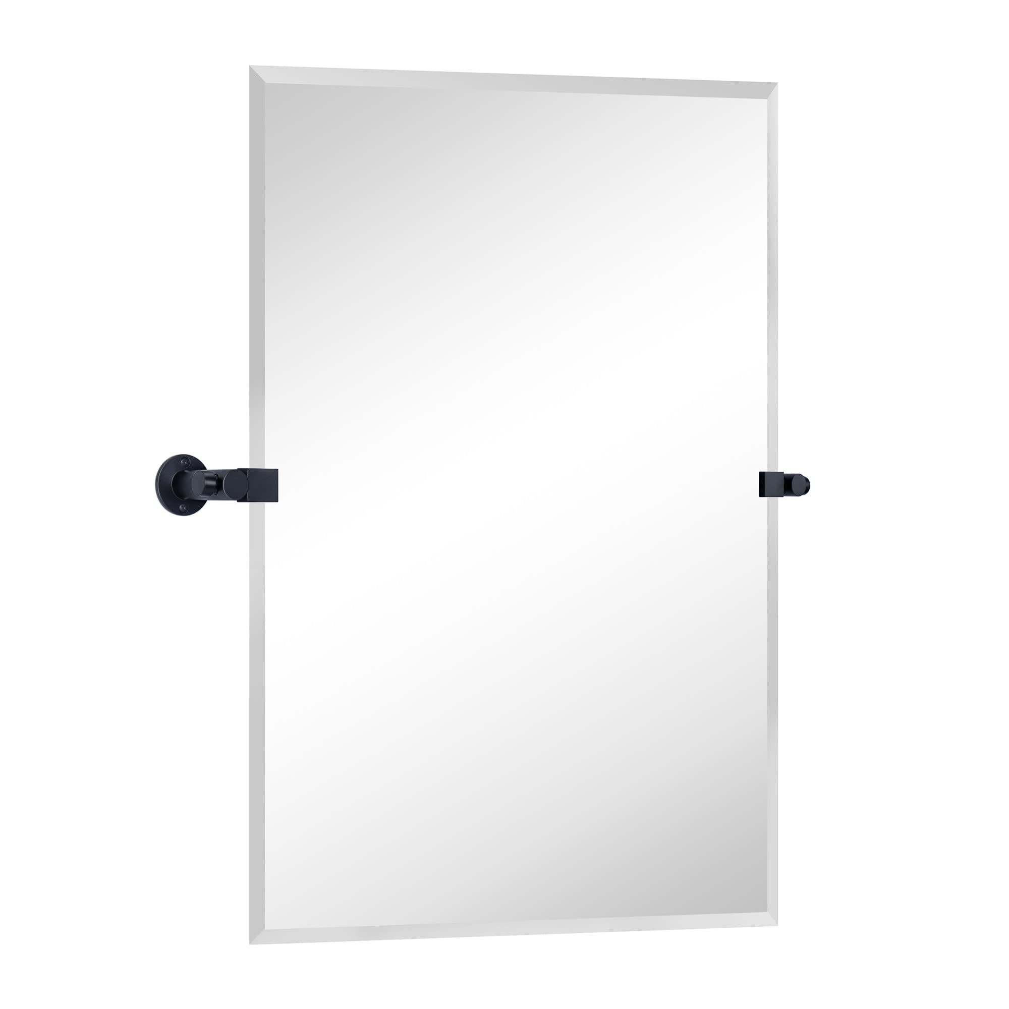 Rectangular Frameless Beveled Wall Mounted Bathroom Vanity Mirror with Brackets