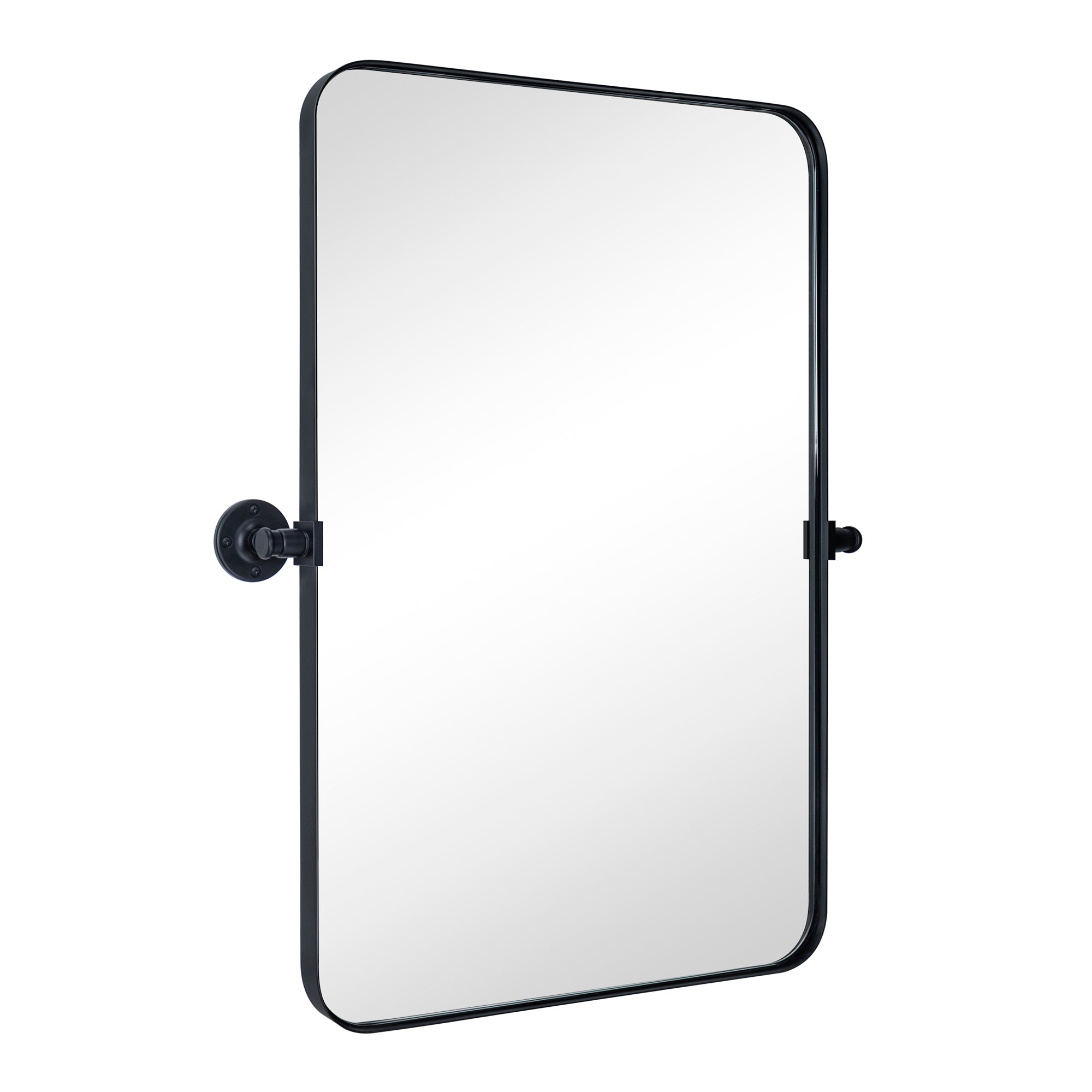 Rounded Rectangular Pivoting Metal Framed Wall Mounted Bathroom Vanity Mirror