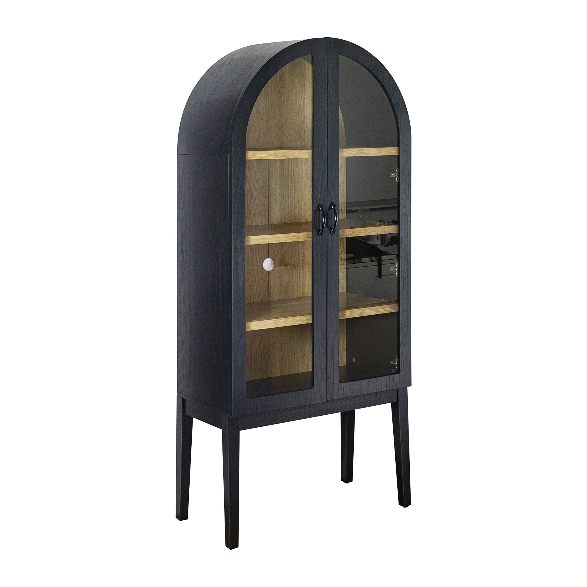 Arched Storage Display Cabinet with Tempered Glass Doors and Adjustable Shelves, Kitchen Pantry Cabinet, Arch Bookcase, Assembly Required