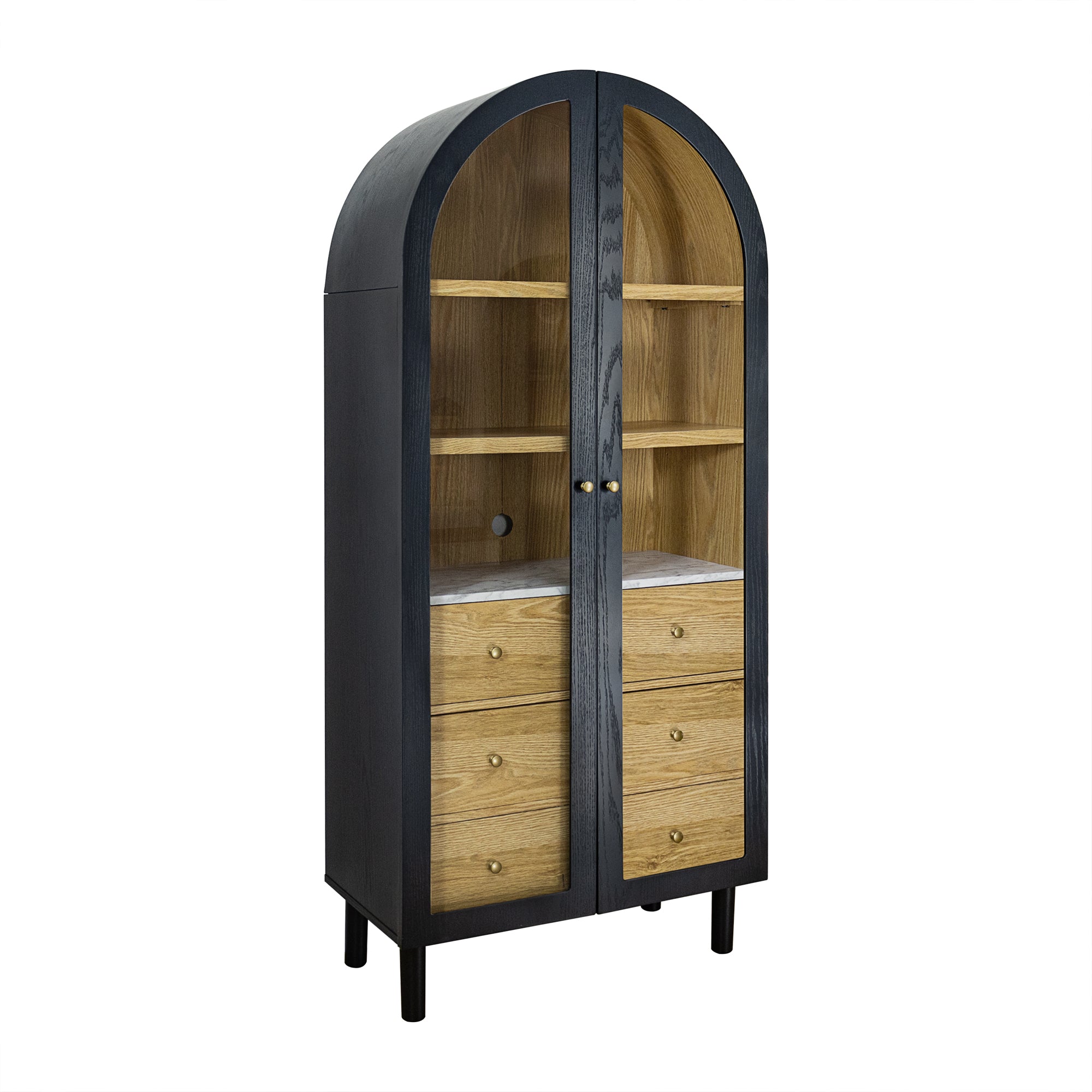 Arched Storage Display Cabinet with Tempered Glass Doors and Adjustable Shelves, Kitchen Pantry Cabinet, Arch Bookcase, Assembly Required