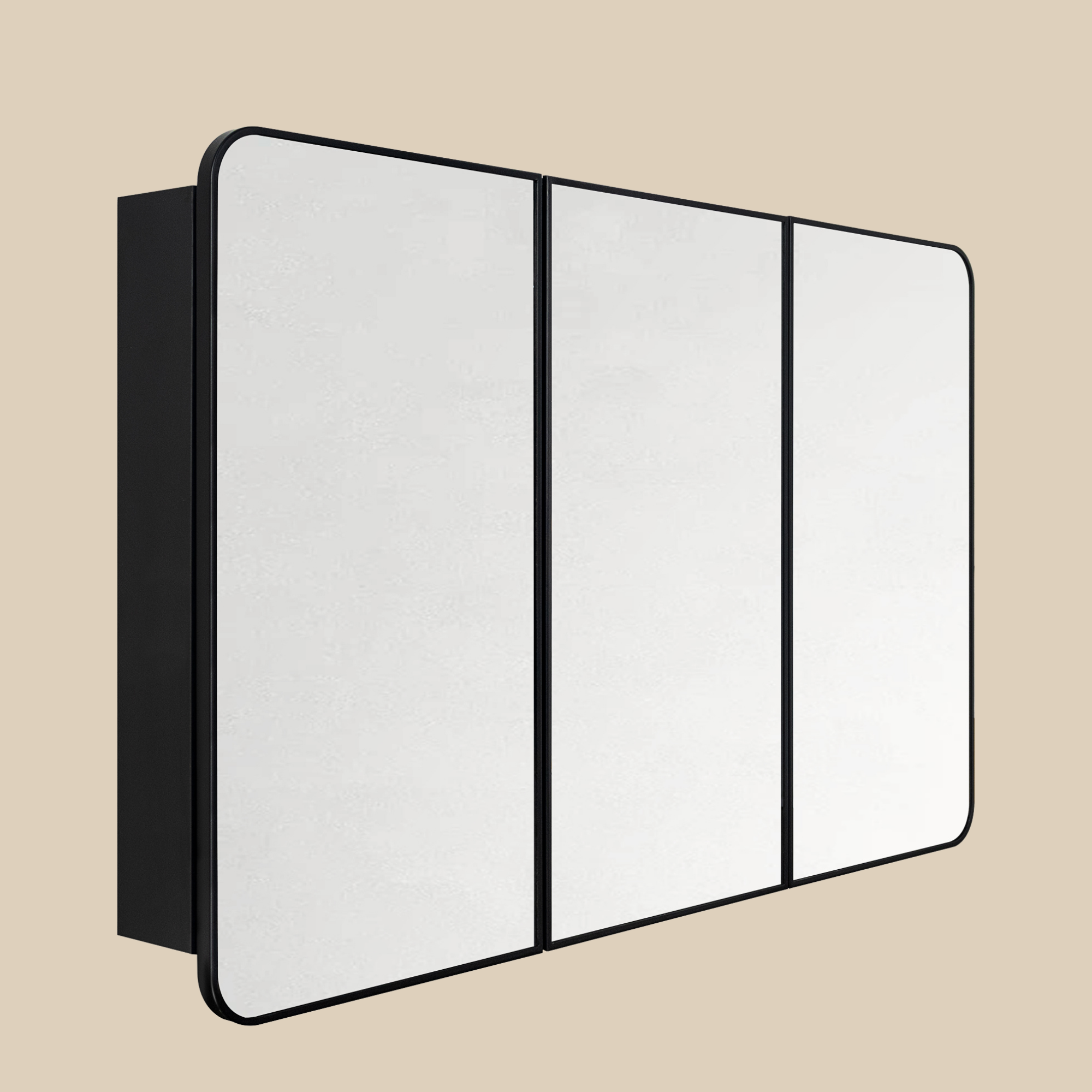 TEHOME Triple Door Bathroom Medicine Cabinet with Mirror,  Black Metal Frame, Soft Close, Adjustable Glass Shelves, Surface & Recessed Wall Mounted, Fully Assembled