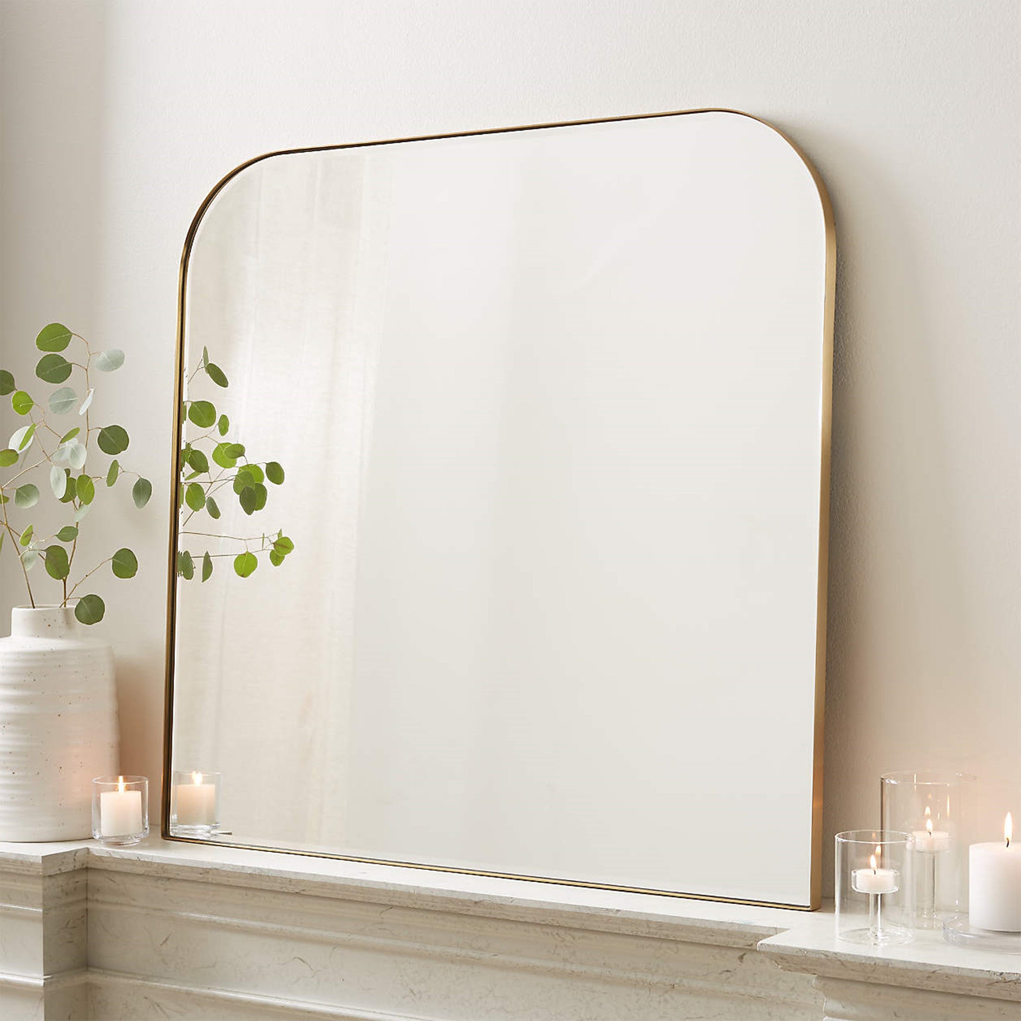 Rounded Corner Mantel Framed Wall Mounted Bathroom Mirror