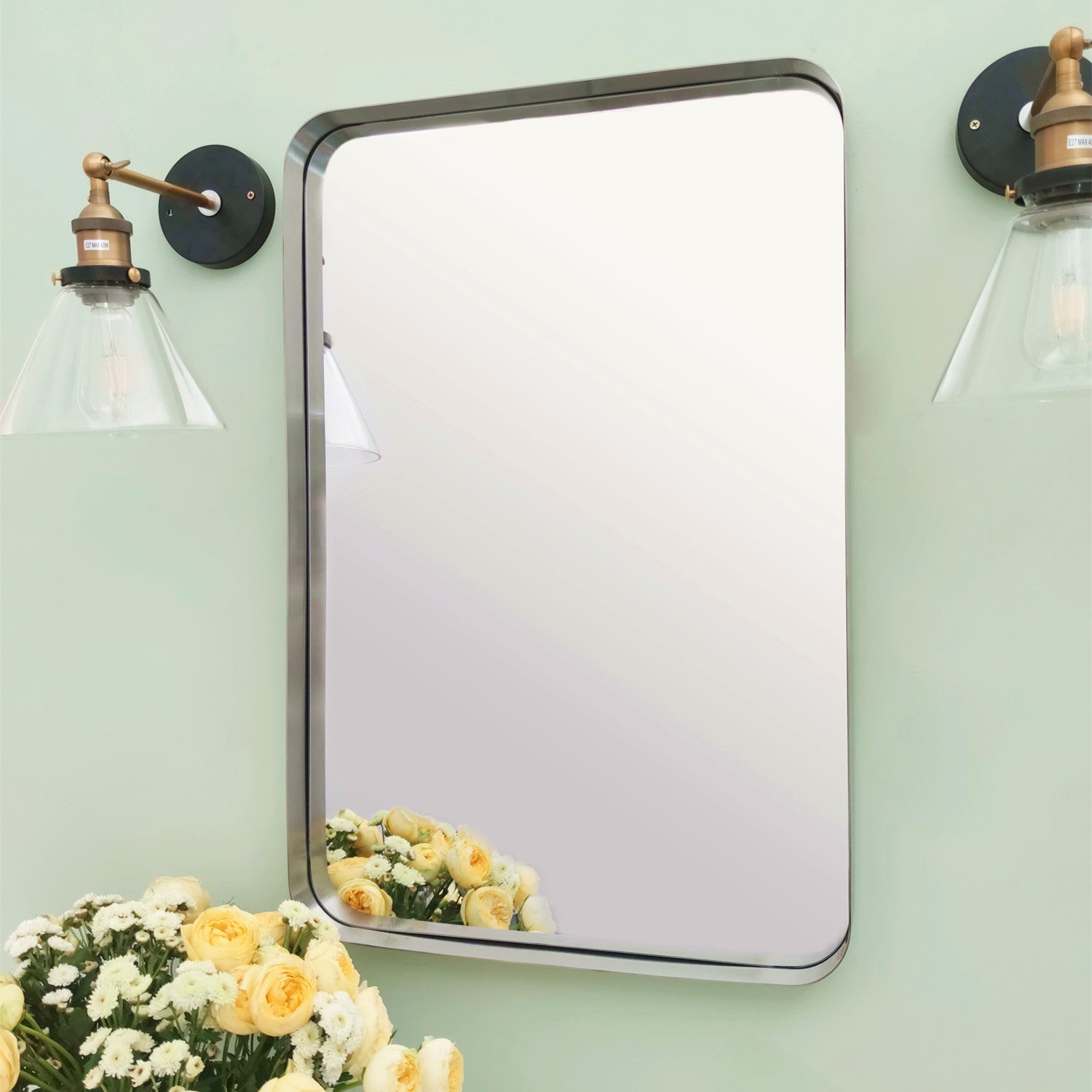 Rectangular Metal Framed Wall Mounted Bathroom Vanity Mirror