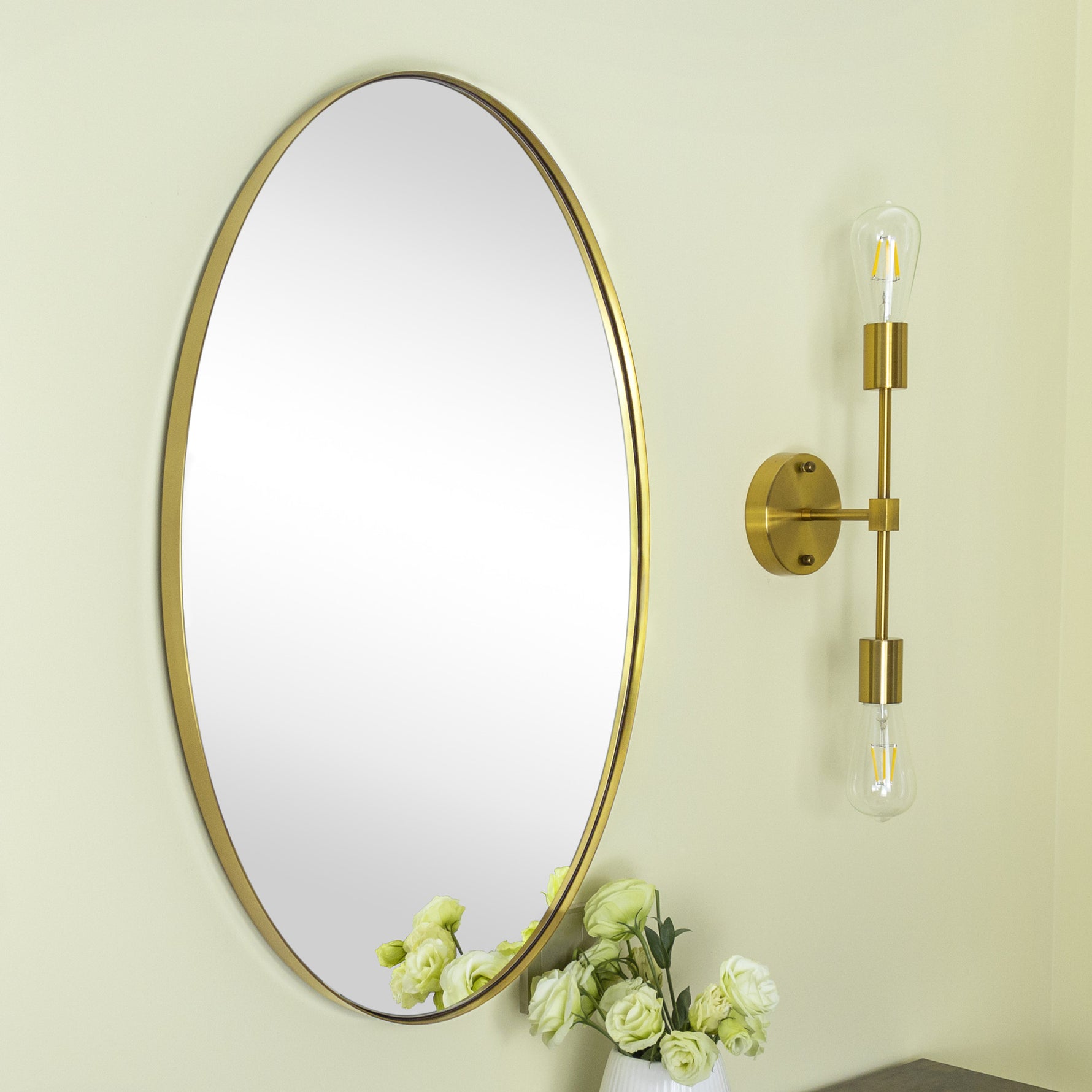 Oval Stainless Steel Framed Wall Mounted Bathroom Vanity Mirror